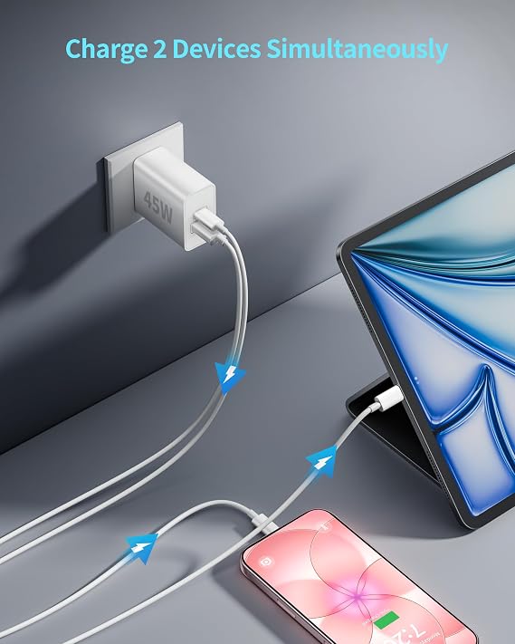 iPhone 17 16 Pro Max Charger Fast Charging, 3Pack 45W USB C Block and Cable | GaN Super Fast Charging Block, with 10FT Long USB C Cord, Dual Port Adapter, for iPhone 17/17e/17 Pro Max/Air/16/15/Plus,iPad