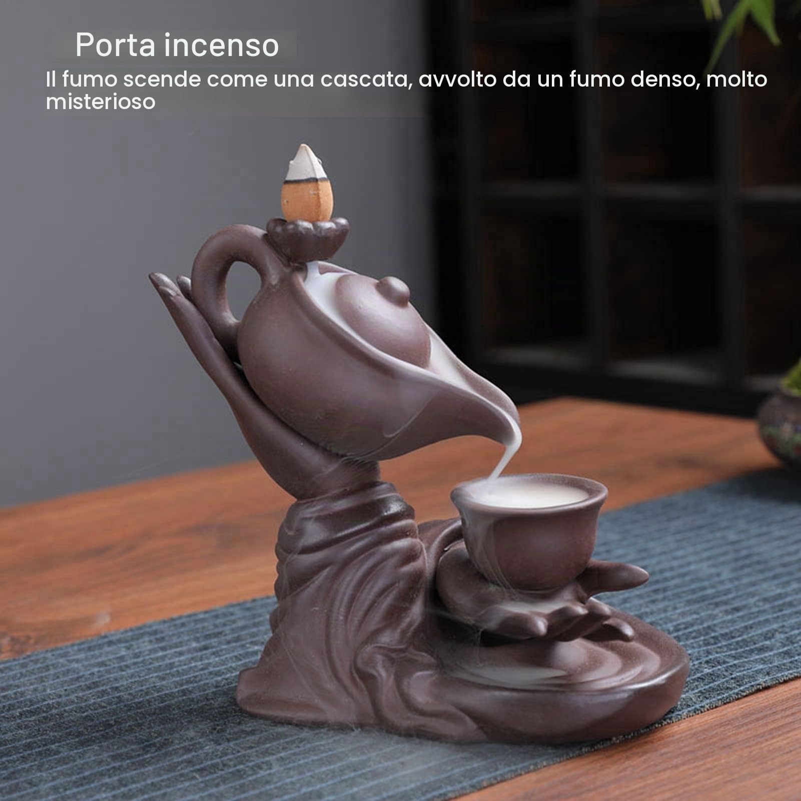 Ausla Bruciatore di Incenso in Porcellana Rossa con Riflusso, Porta Bastoncini di Incenso Riflusso, Cascata Porta Bastoncini di Incenso per Soggiorno, Studio, Camera da Letto, 14 X 9 Cm