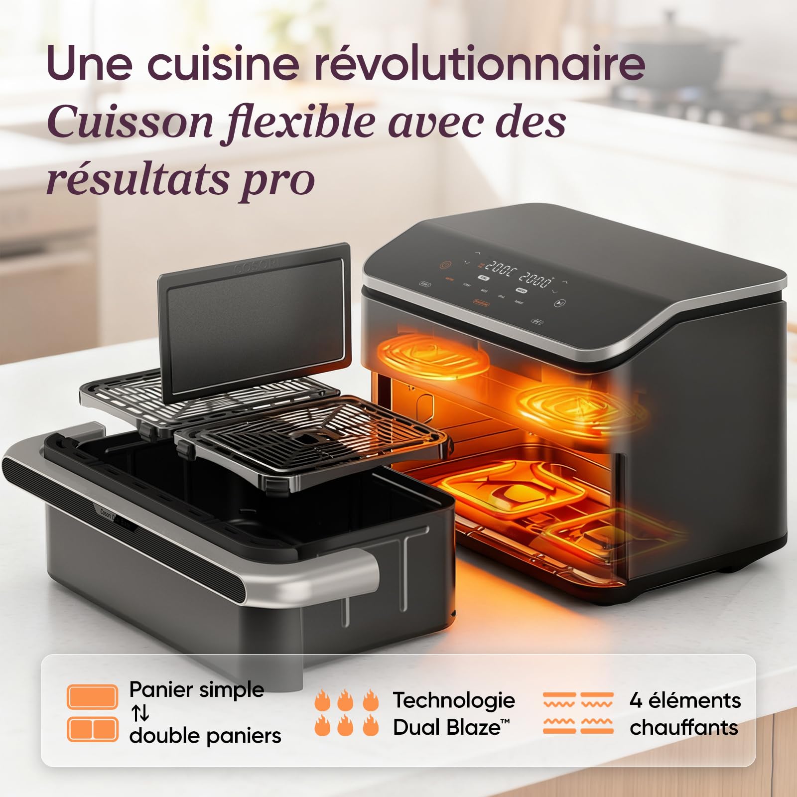 COSORI Air Fryer 10L Twinfry, Friteuse sans Huile Double Résistance, Airfryer à Dual Zone Avec Séparateur Amovible, 5-en-1, Grande Capacité, Cuisson optimale, 40℃-240℃, 70 Recettes en ligne,Noir