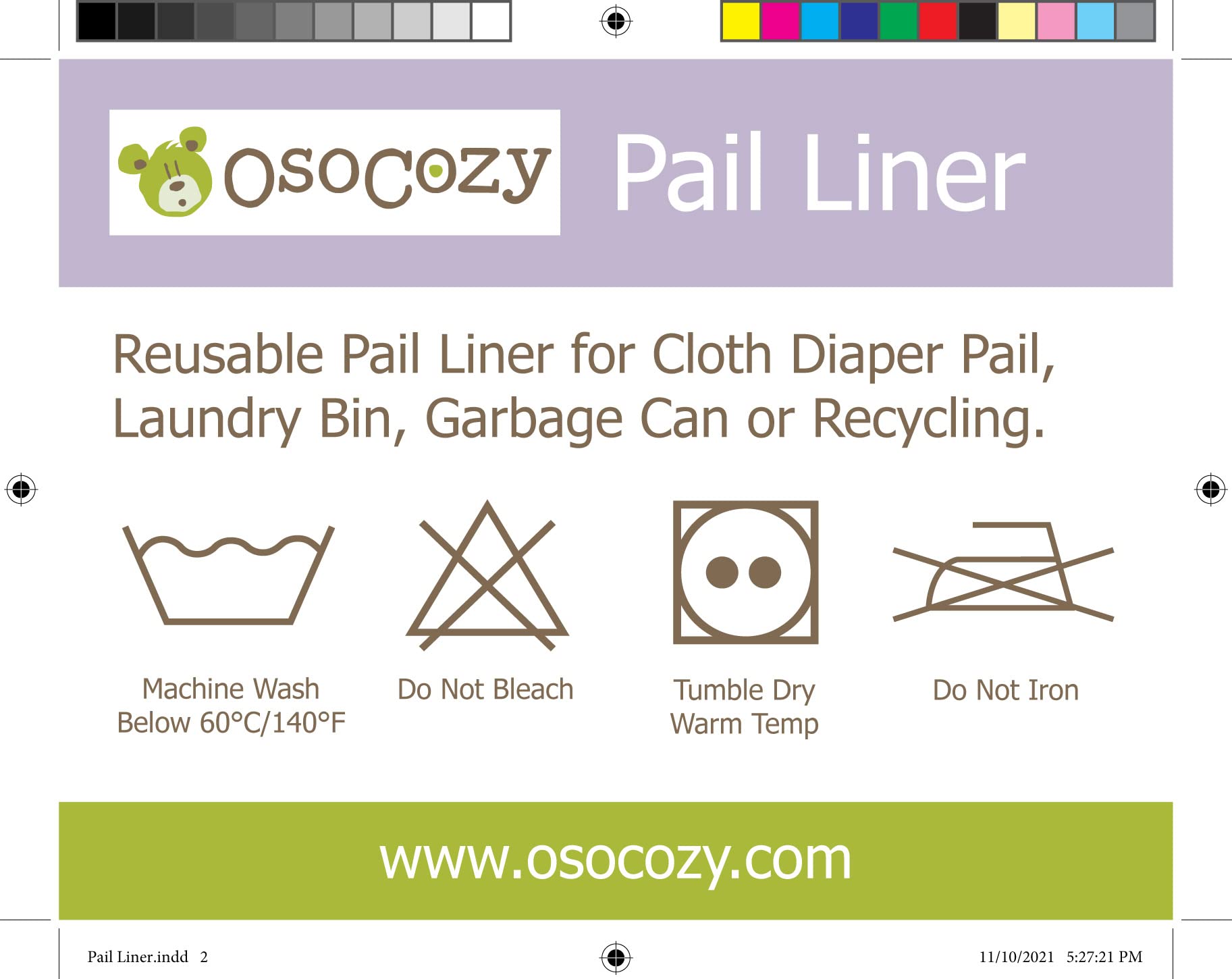 OsoCozy Windeleimer für Stoffwindeln, wiederverwendbar, waschbar, wasserdicht, mit Kordelzug, ideal für Windel-Eimer, Mülltonnen, Wäsche, Recycling und Aufbewahrung, Kaktus