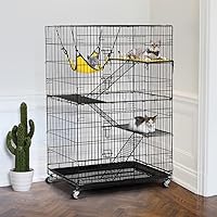 Vista 2 de Yaheetech jaula para gatos de 4 niveles con 3 rampas y 4 ruedas, color negro
