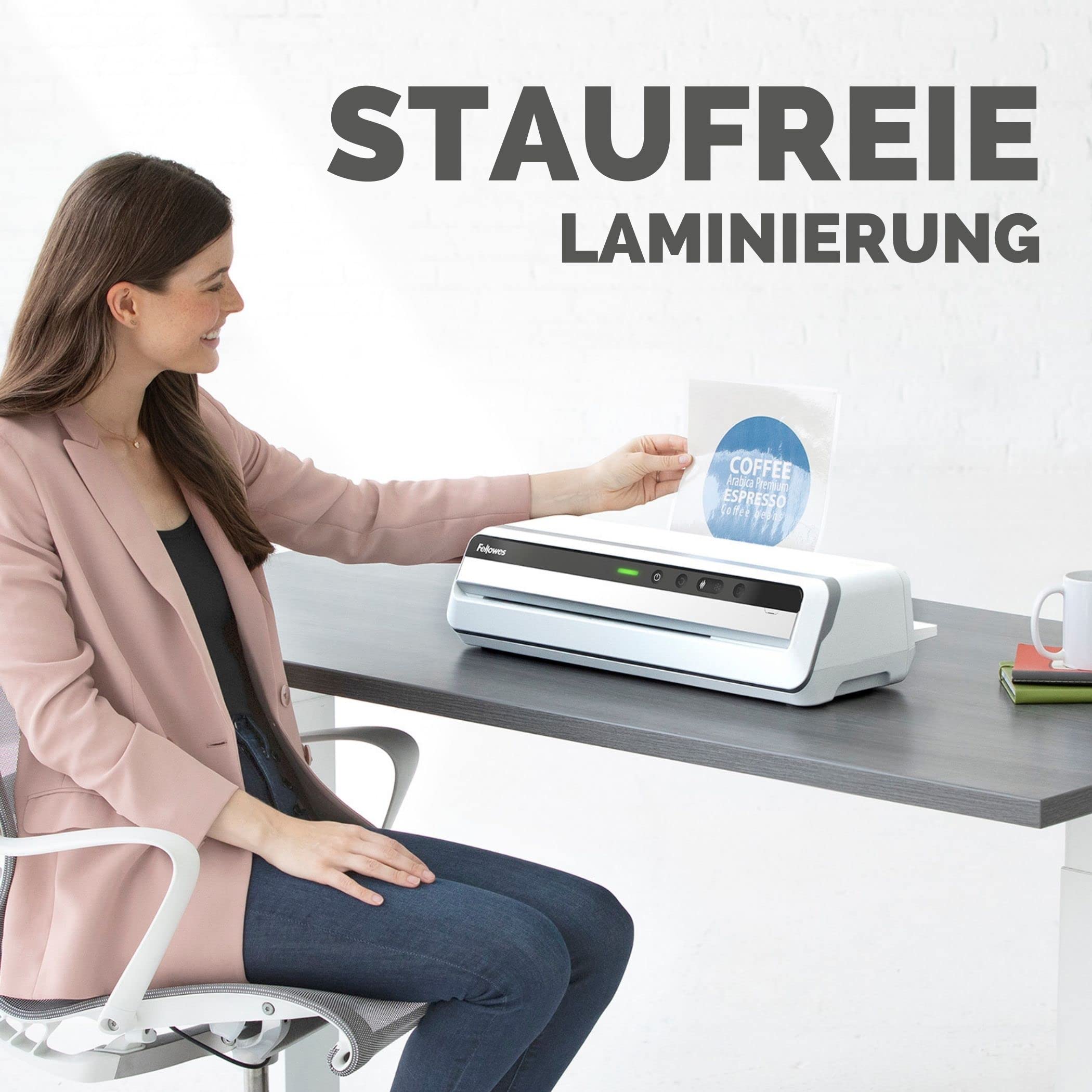 Fellowes Laminiergerät Jupiter A3 - vollautomatischer Büro-Laminator - nur 60 Sek. Aufwärmzeit - für Heißlaminierfolien bis 250mic - Anti-Stau-Funktion - inkl. Starterset für 10 Laminationen