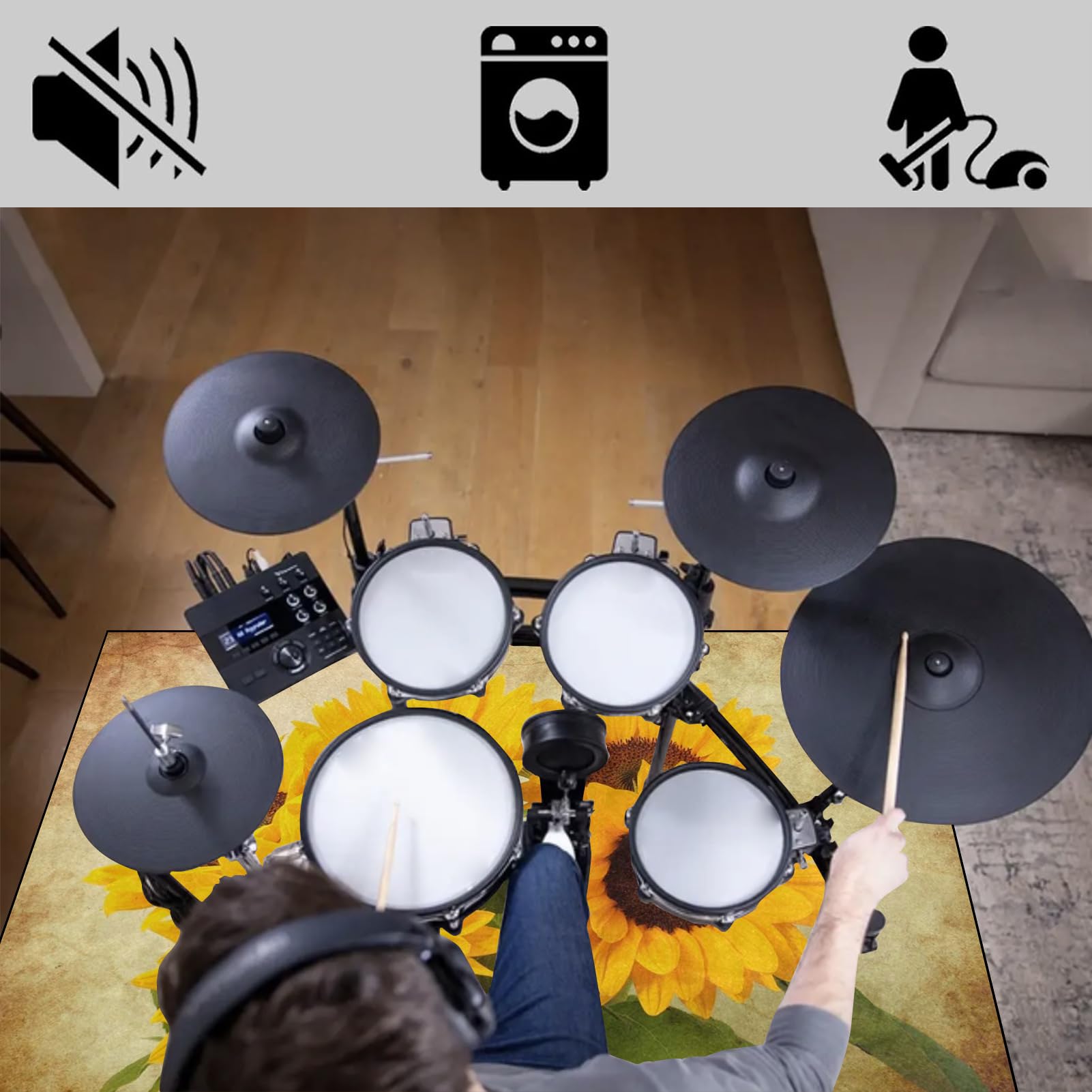 Elektrisches Schlagzeug Teppich, Drum Matte, rutschfeste Trommel Teppiche, Schallschutzdecke Professionelles Elektronisches Jazz Schlagzeug Kit, Schallschutzteppich für Studio, Wohnung 230 x 180 cm