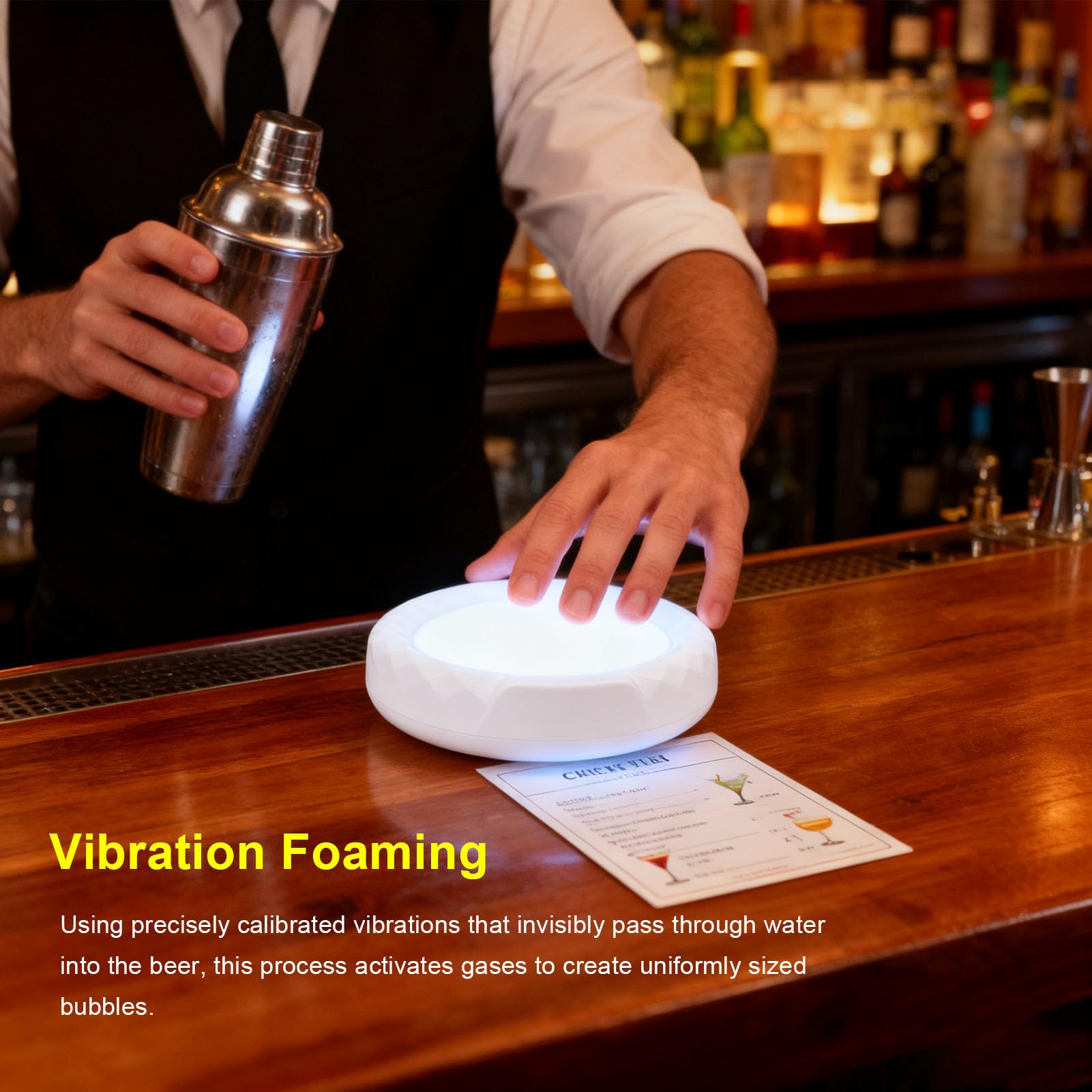 Srliya Ultraschall-Vibrations-Bierschäumer, Rutschfest, Tragbar, Bier-Bubbler-Maschine mit 1800-mAh-Akku für Familientreffen, Bar, Weiß