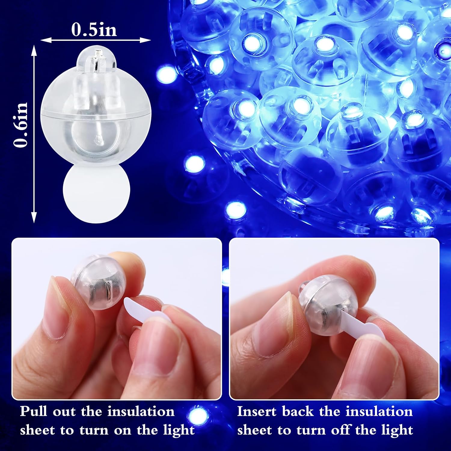 100pcs Balloon Lights,Round LED Ball Lamp for Latex Balloon Paper Lantern Party Wedding Christmas Halloween Decorative，Long Standby Time Waterpro of Mini Light(100, Blue) image 2