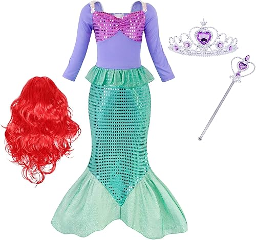 Eledobby Little Mermaid Dress for Girls Ariel Costume Halloween Outfits Princess Mermaids Dresses Birthday Party Clothes