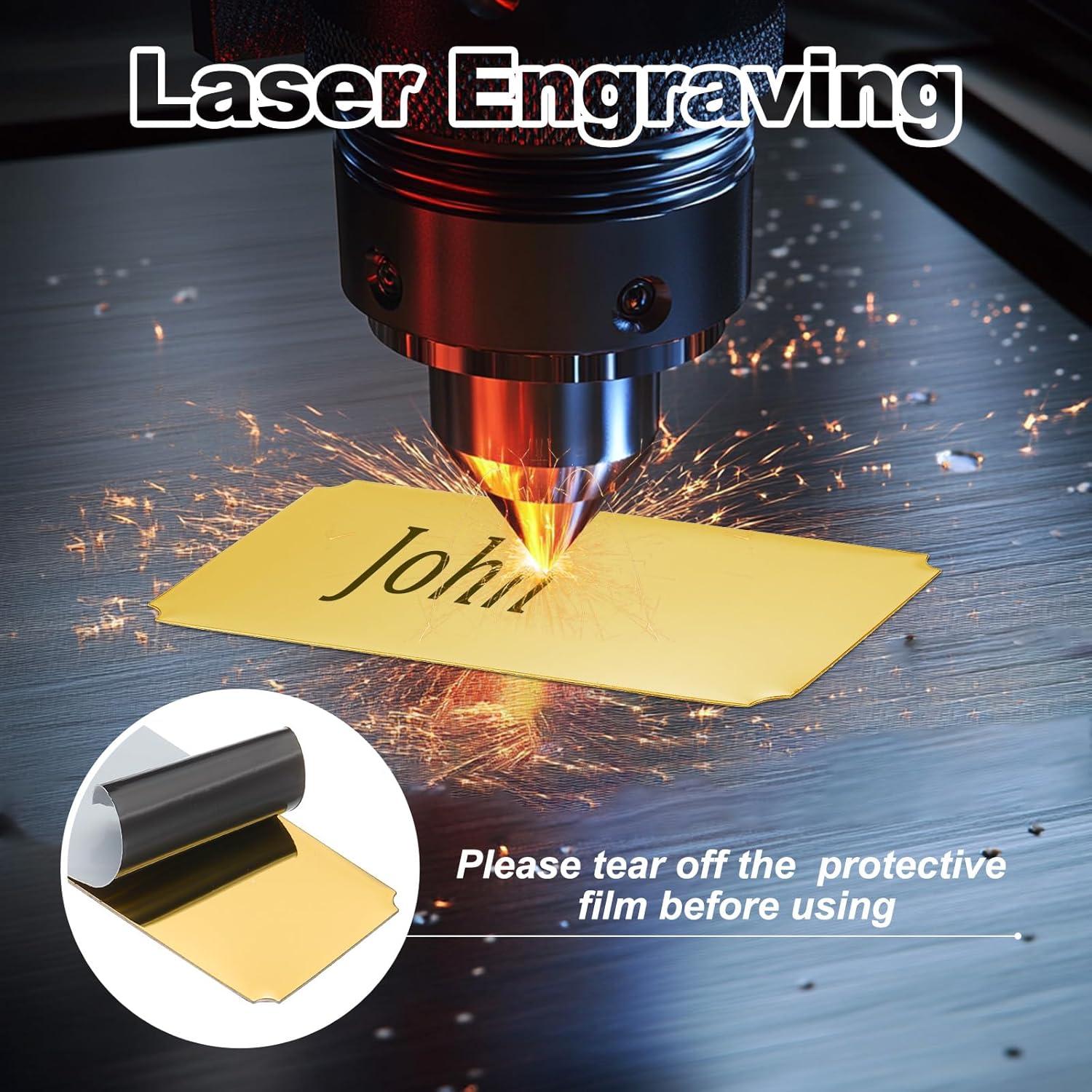 PATIKIL 3"x1" Stainless Steel Laser Engraved Mount Metal Name Plate, 20 Pack Self Adhesive Sign Personalized Custom Blank Plate for DIY Laser Printing, Notched Corner Gold - Image 3