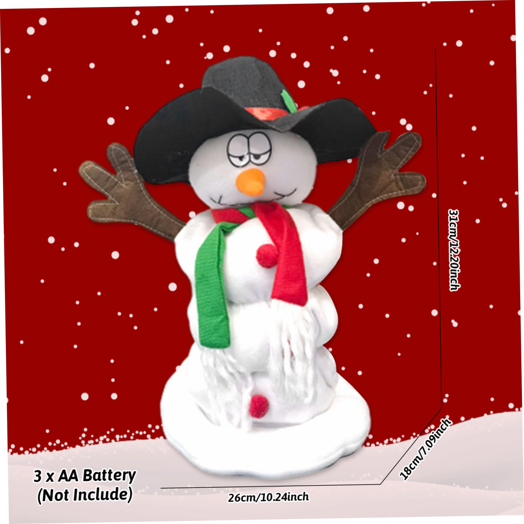 CAKEEYUM Singing Dancing Snowman 12.2in Electric 6 Songs Hatted Funny Face Snowman Plush Cute Stuffed Button Switch Christmas Decorations No Battery Dancing Twerking Sing SNO