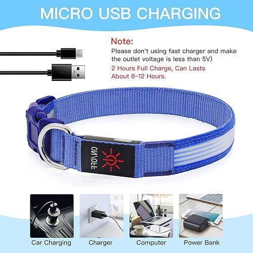 Miniatura 5 de YFbrite Collar de perro con luz, collar de perro LED recargable, collar de perro intermitente, collar reflectante ajustable para perro de seguridad