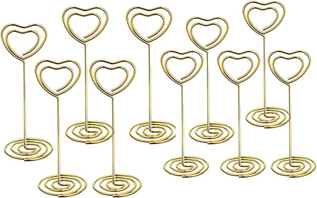 Table Number Folder Wedding Banquet Table Business Card Holder Memo Photo Holder Suitable for Parties Banquets Offices,12-Piece Set (Gold, Heart Shape)