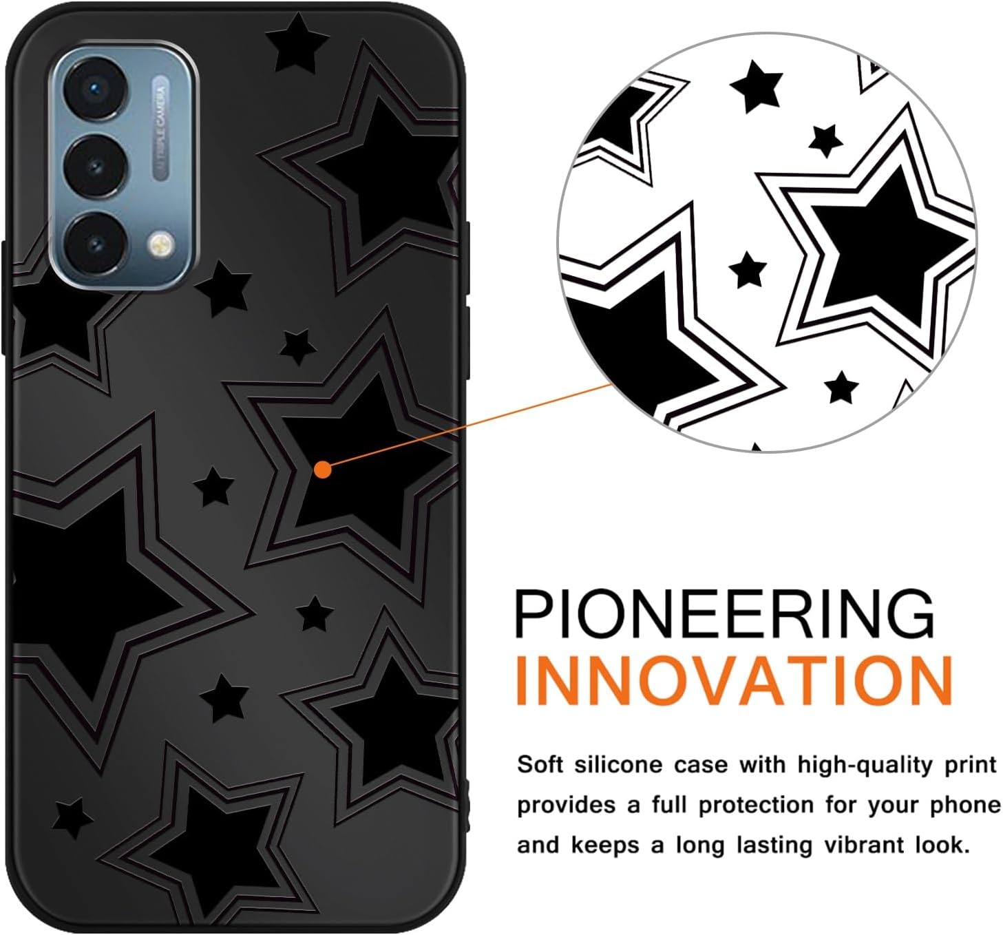 Cute Cool Star Phone Case for OnePlus Nord N200 5g 6.49", Aesthetic Coquette Black Pattern Print Design Case Soft Slim Shockproof TPU Protective Funda Cover for Women Girls image 2