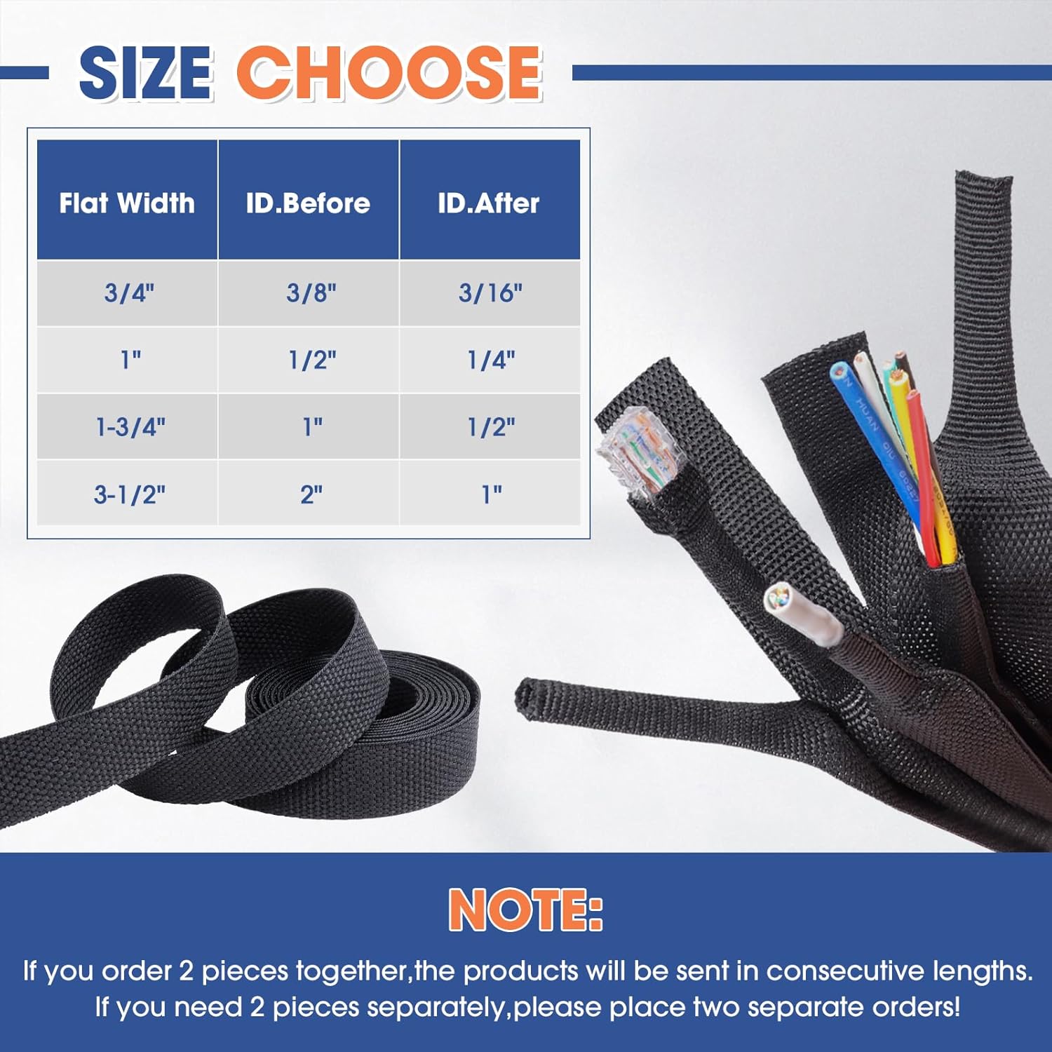 2:1 Heat shrinkable Braided Sleeving Fabric Wire Loom High Temp Heat Shrink Wiring Harness Abrasion Protector Cable Sleeve(3/8"-48ft)