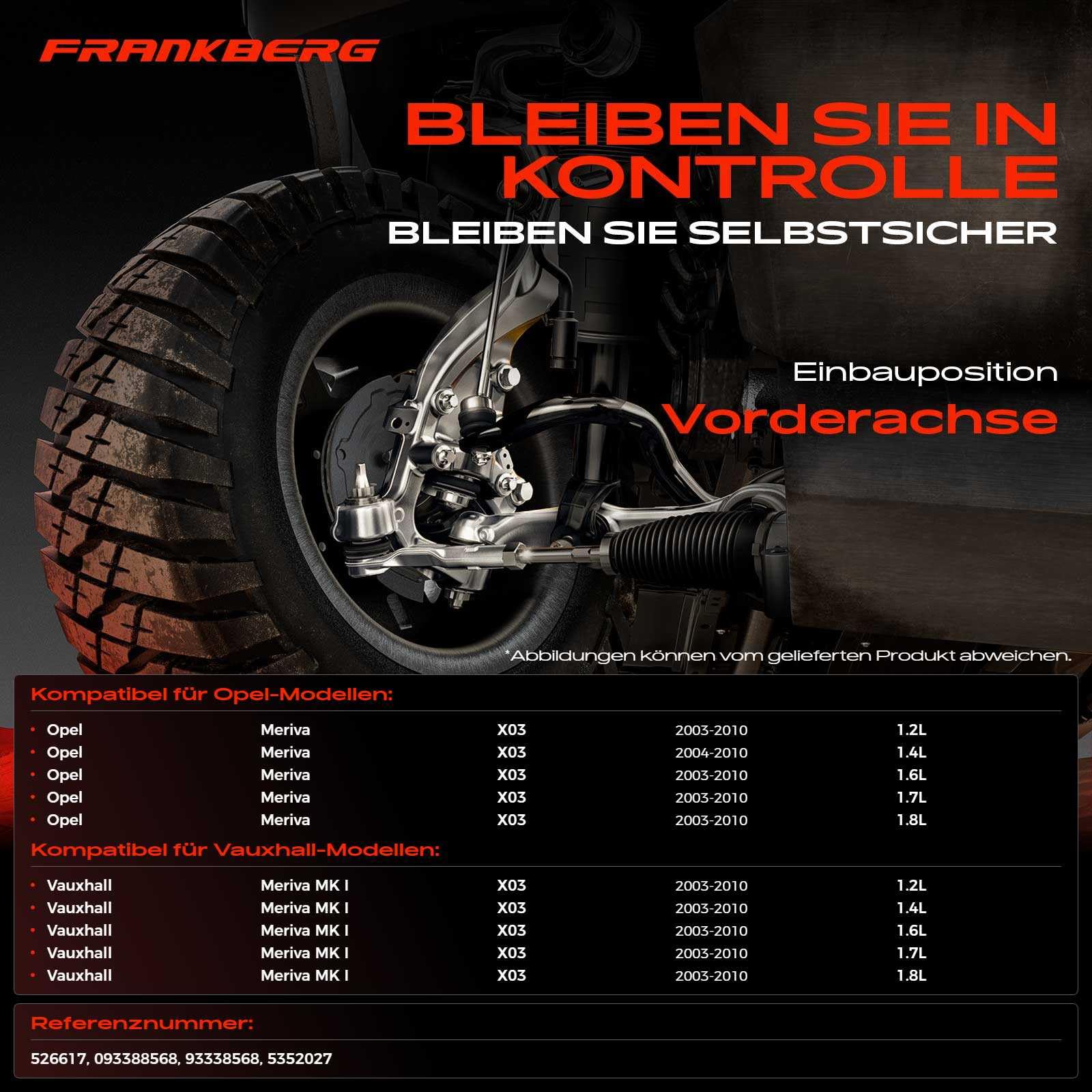 Frankberg Querlenker Traggelenk Spurstangenkopf Radaufhängung Vorderachse Links Kompatibel mit Meriva X03 1.2L-1.8L 2003-2010 Replace# 5352027