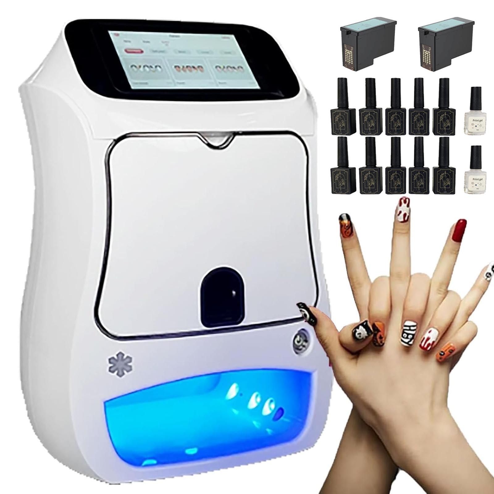 Impresora De UñAs PortáTil con Pantalla TáCtil, Impresora Inteligente DIY para DecoracióN UñAs para El Hogar Y El SalóN, ImpresióN UñAs con AplicacióN MóVil InaláMbrica 2400dpi