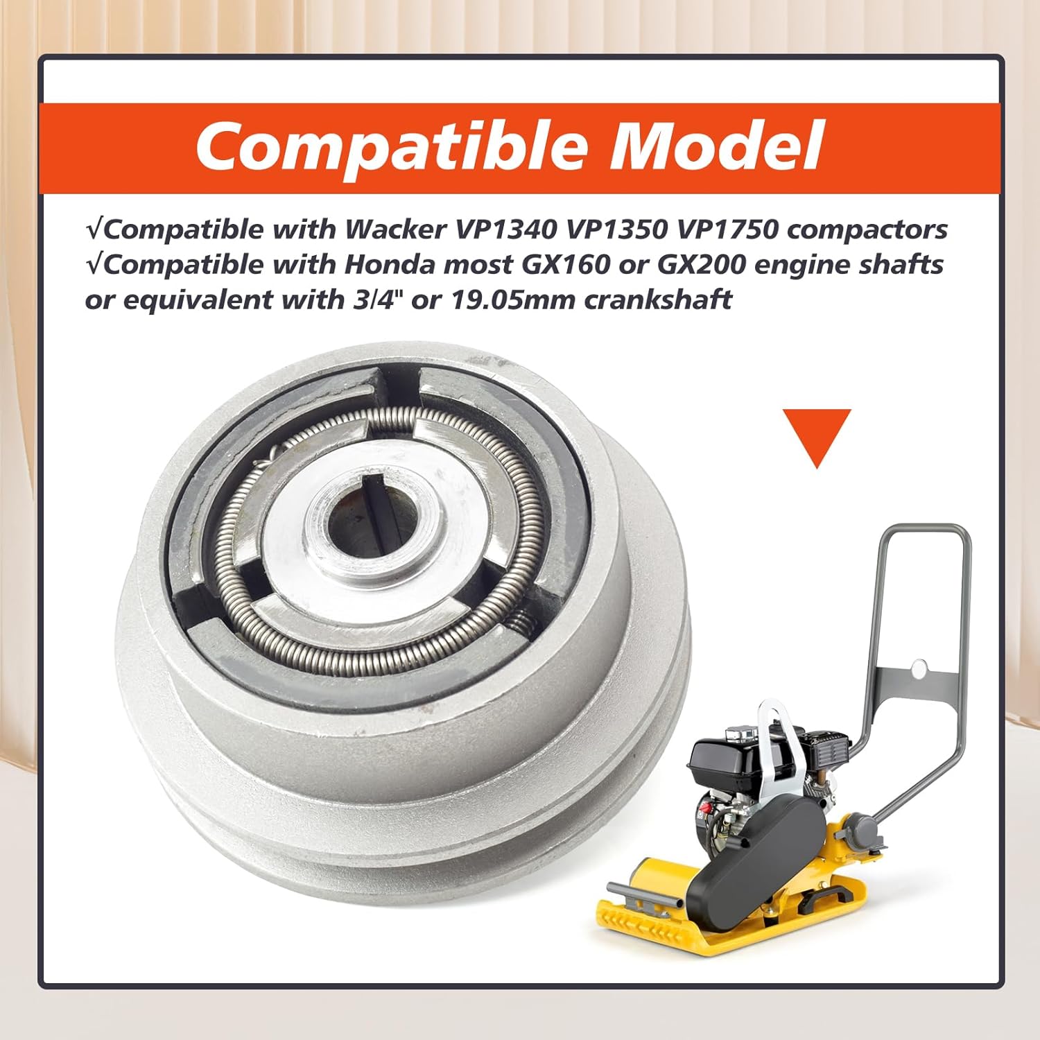 Clutch 5" Single Pulley 1/2" V-Belt 3/4" Bore Replacement for Wacker VP1340 VP1350 VP1750 Plate Compactors for Honda GX160 GX200