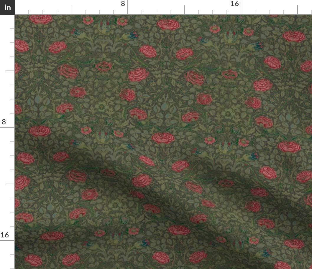 Spoonflower Fabric - Roses Green Olive Cottage Vintage Rose Victorian Garden Floral Printed on Petal Signature Cotton Fabric Fat Quarter - Sewing Quilting Apparel Crafts Decor
