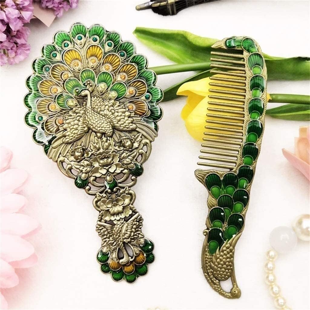 Vintage Hand Mirror,Hand Held Mirrors,Dressing Table Vintage Make up Mini Travel Ladies Peacock Opening Mirror Creative Easy to Carry