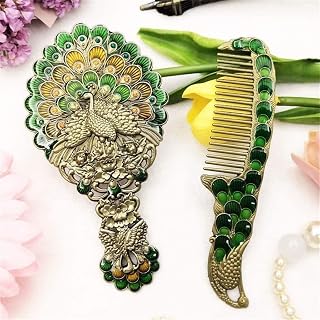 Vintage Floral Mirror,Hand Held Decorative Mirrors,Hand Held Mirrors,Dressing Table Vintage Make up Mini Travel Ladies Peacock Opening Mirror Creative Easy to Carry