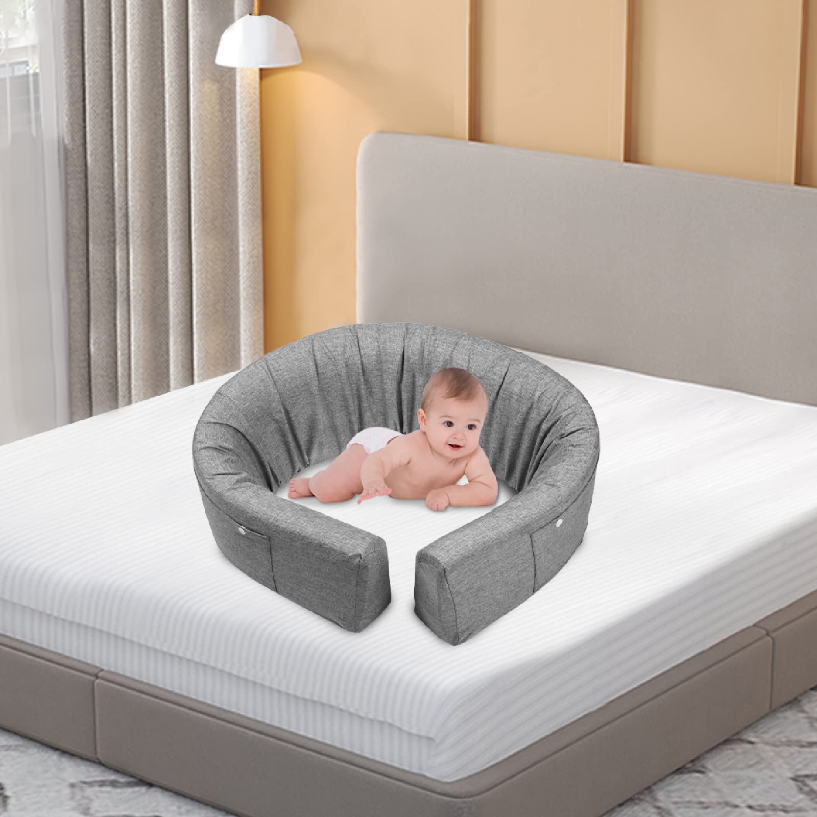 AufuN Bettgitter Rausfallschutz Bettschutzgitter Kinderbettgitter Bettkantenschutz für Kinderbett, Schaumstroff Bettgitter mit rutschfeste und Waschbarer Bezug, für Kleinkinder (100CM, Grau)