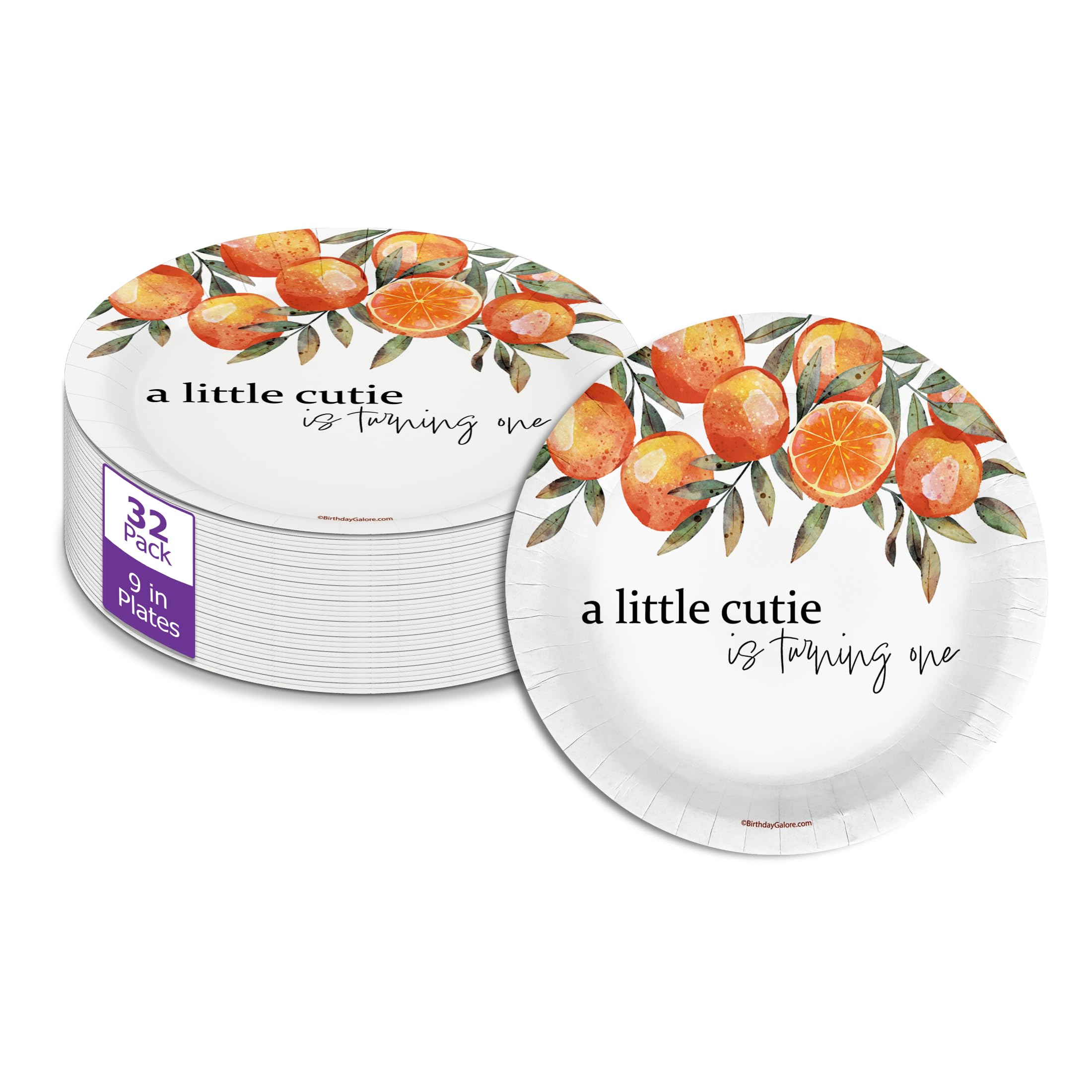 Little Cutie First Birthday - 32 Piece Disposable Party Supplies - Decorations for Orange 1st Birthday Round Party Plates - Large 9" Paper Plates In