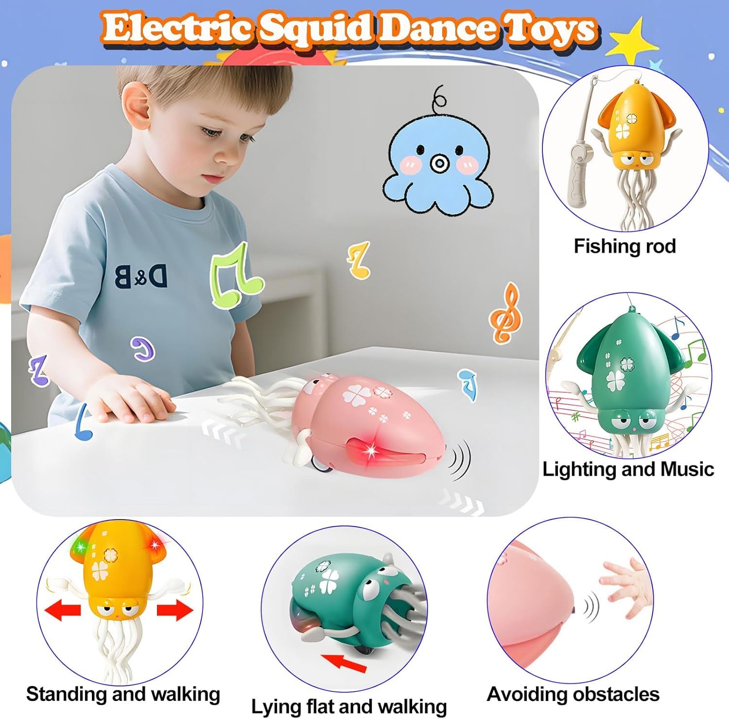 Magic Dancing Octopus Toy, Dancing Squid Toy, Electric Crawling Octopus with LED Lights & Music - Image 2