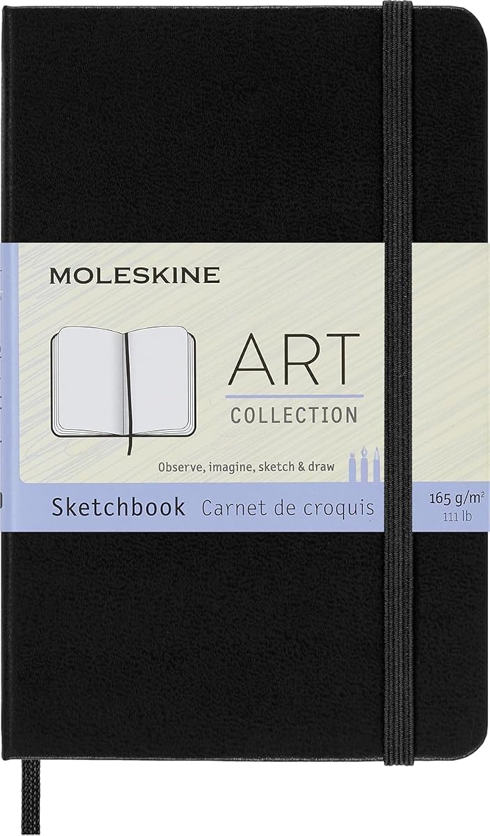 Art Sketchbook, Hard Cover, Pocket (3.5" x 5.5") Plain/Blank, Black, 80 Pages | Pocket 3.5" x 5.5" 80-page sketchbook with 165 gsm paper for drawing, illustration, and dry media.
