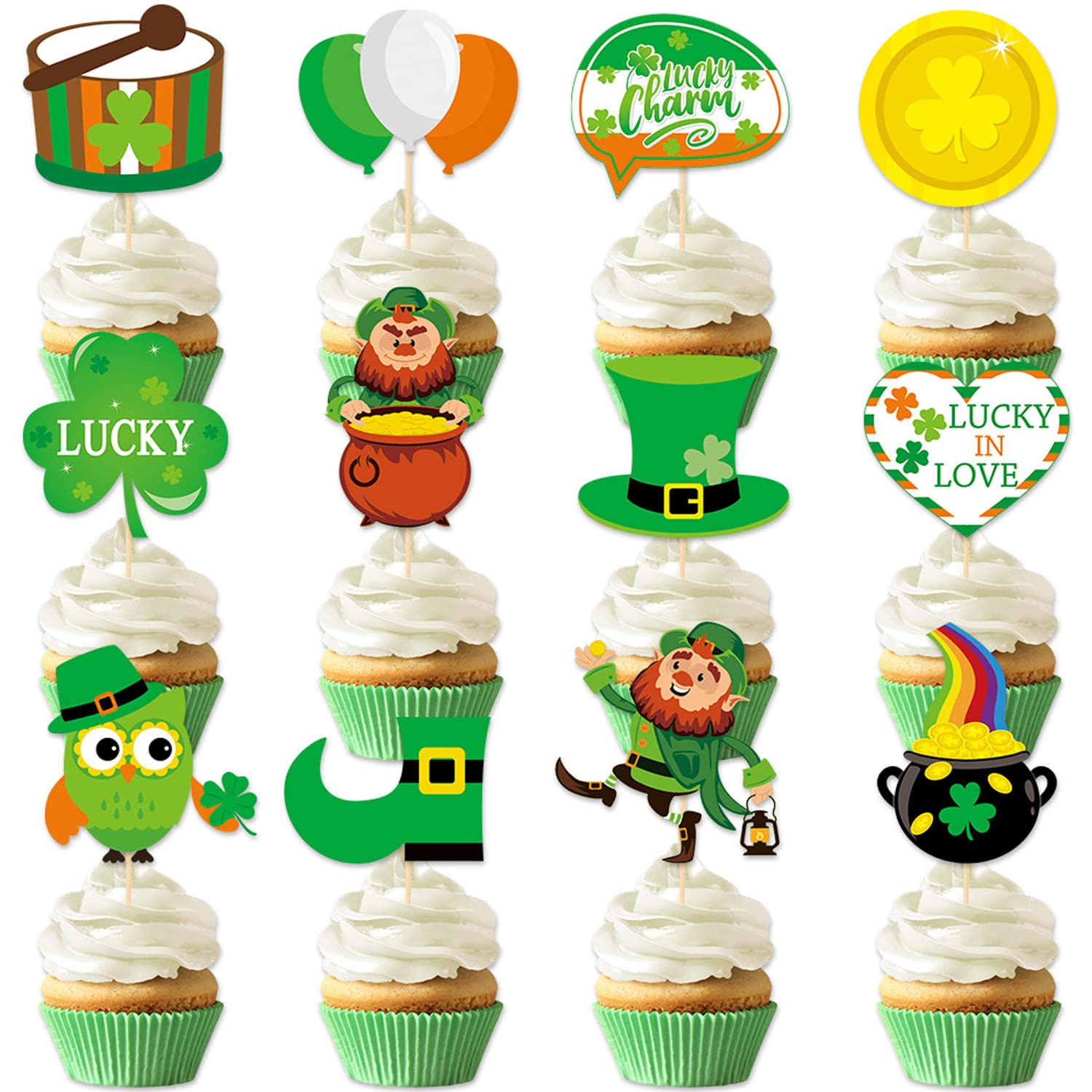 Buy 24 Pieces St. Patrick's Day Cupcake Toppers Shamrock Irish Lucky Gold Coin Balloon