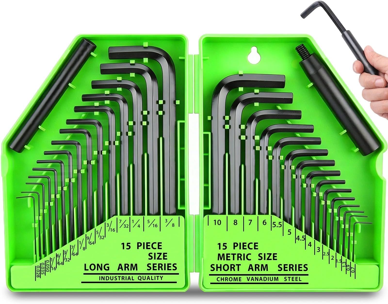 SWANLAKE Hex Key Allen Wrench Set: 32PCS Hex Key Set with Torque Handle, Standard SAE(0.028"-3/8") & Metric(0.7mm-10mm) in Storage Case, Heat Treated Chrome Vanadium Steel