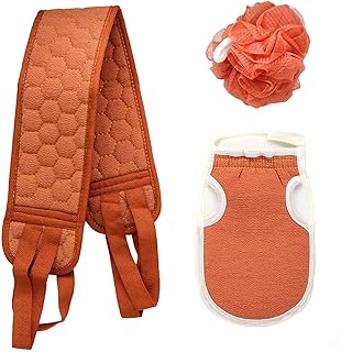 مجموعة قفازات اسفنجية لتنظيف الجسم للاستحمام مكونة من 3 قطع (برتقالي)