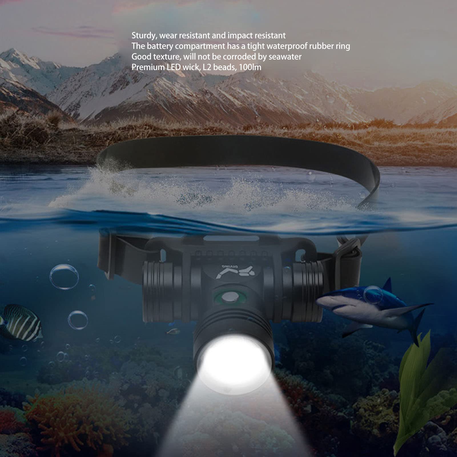 Lampe Frontale de Plongée Lumineuse 1000lm, étanche en Alliage