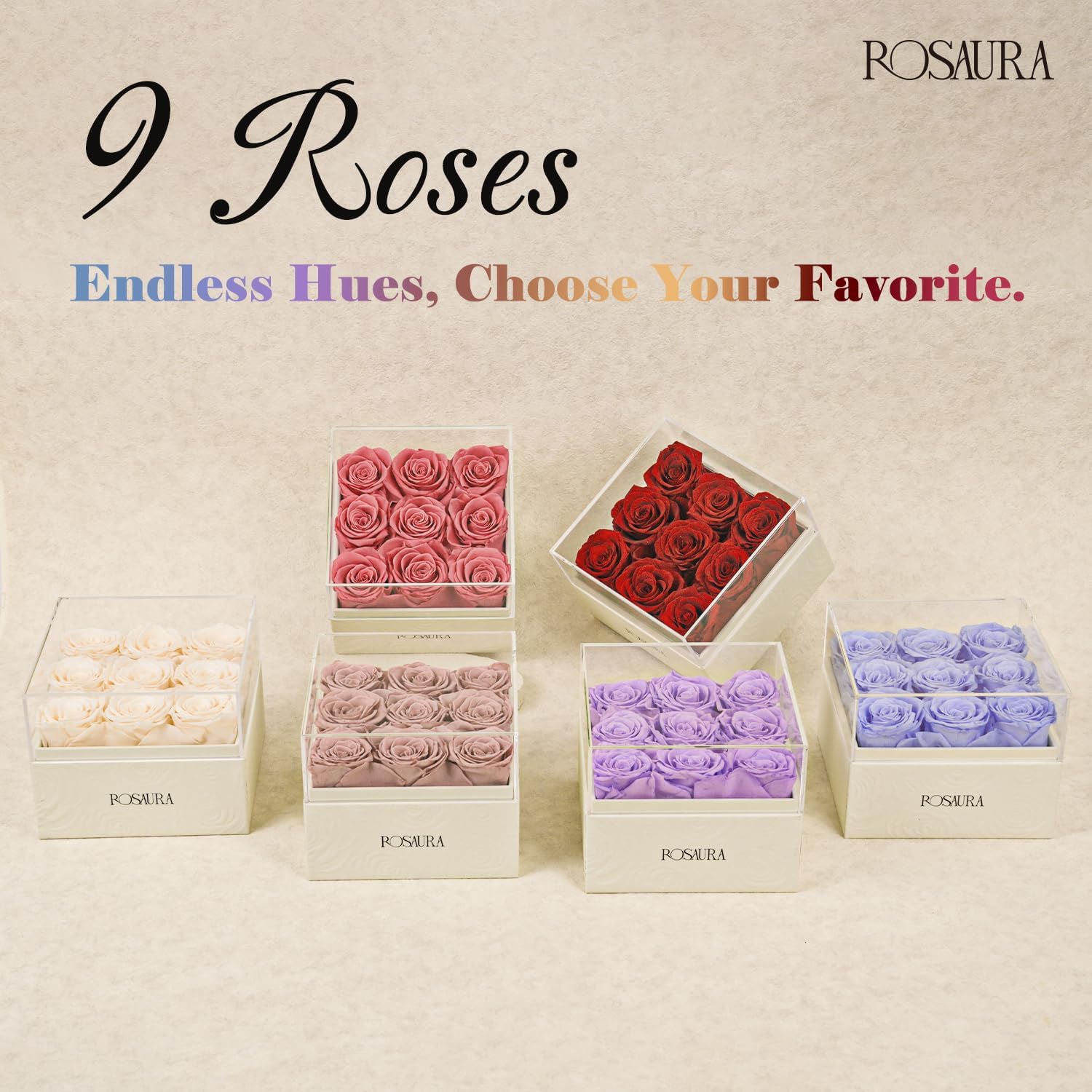 Rosaura Square Preserved Roses Gift Box - Real Forever Flowers in Clear Acrylic Lid, Valentine's for Women (red, 9 Roses) - Image 2