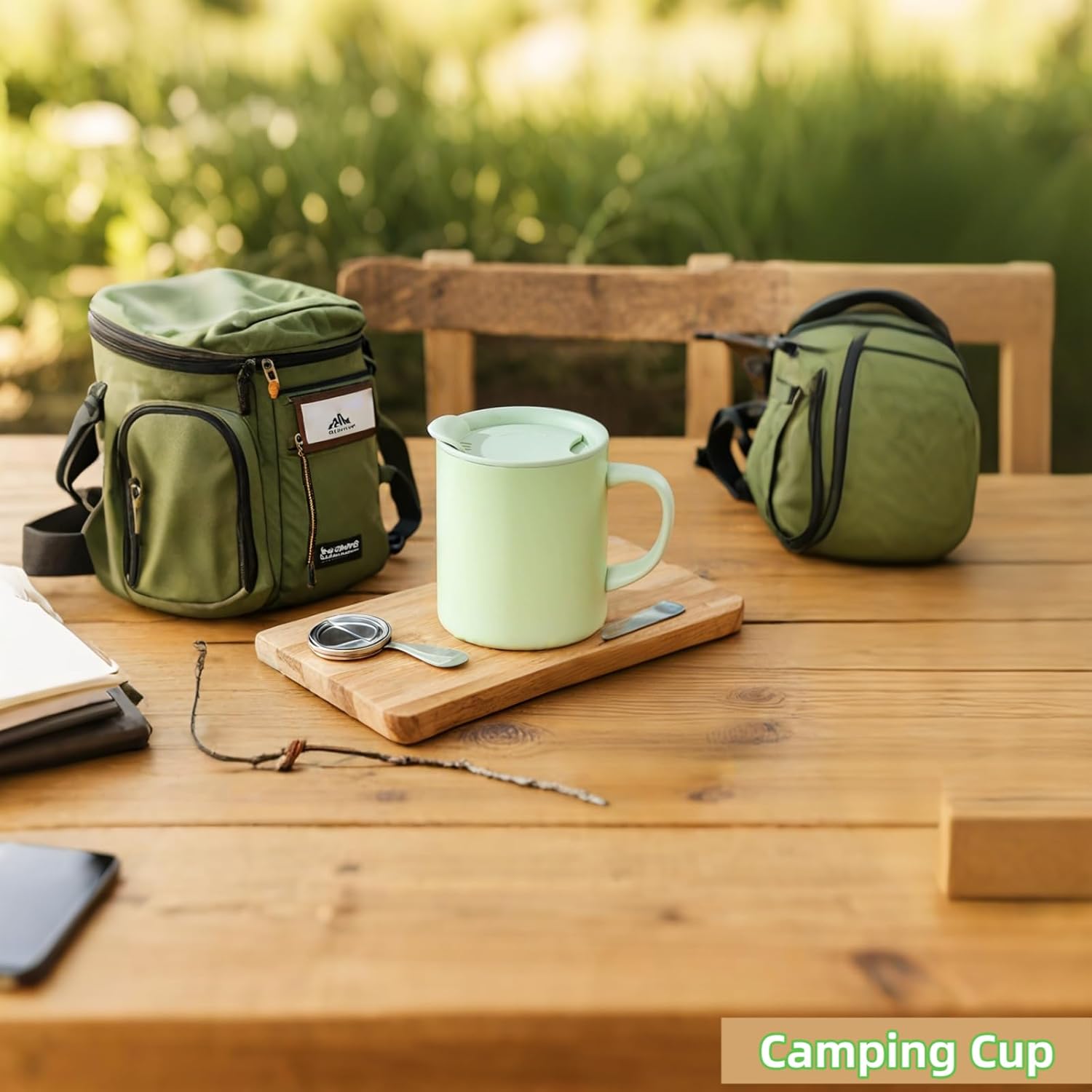 12oz Insulated Camping Coffee Mug with Lid & Handle, Double Wall Stainless Steel Vacuum Travel Coffee Cup, Reusable Tumbler for Home Office Camping - Green - Image 6