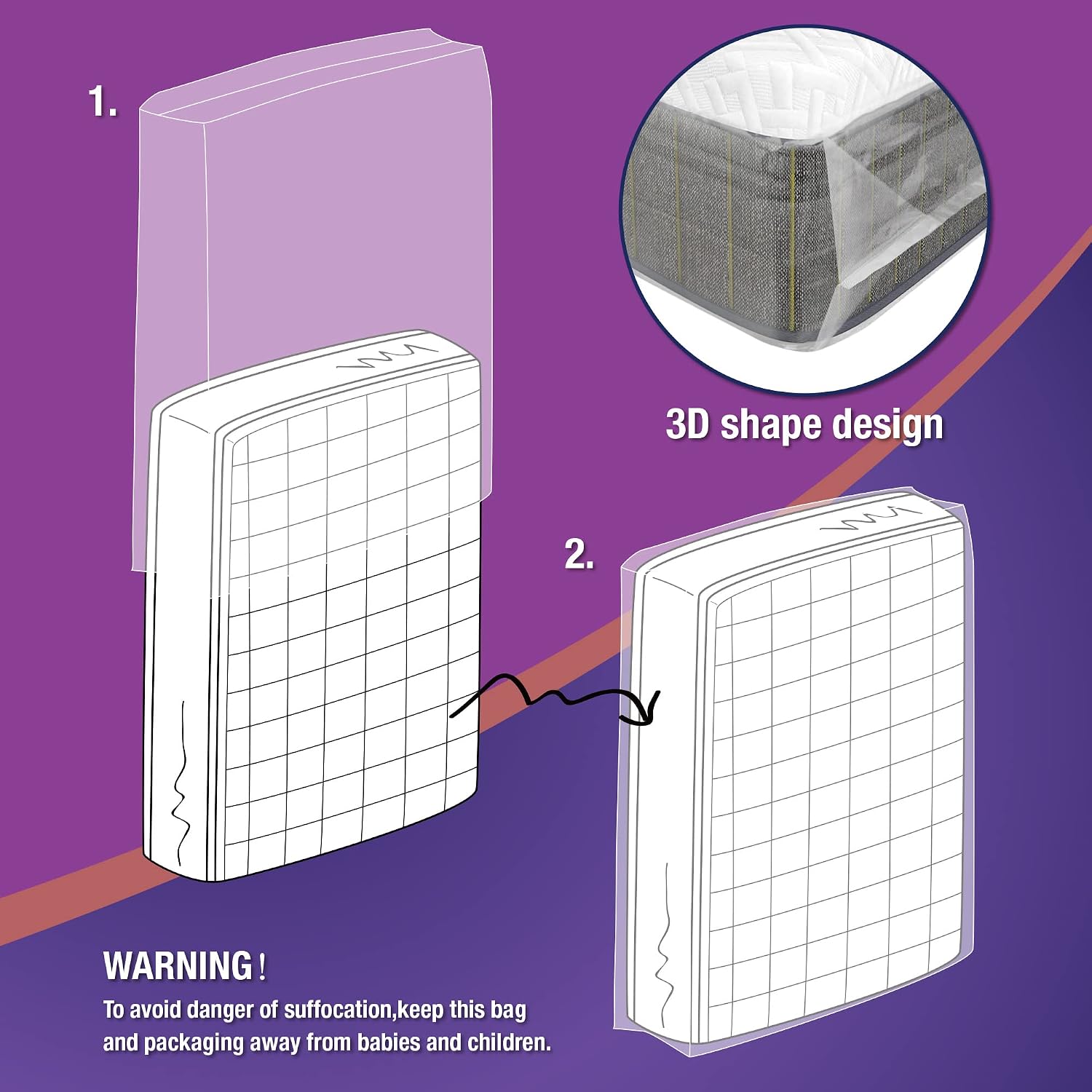 Queen Mattress Bag for Moving Storage, 4 Mil Heavy Duty Mattress Cover, Thick and Tear Resistant (Queen)