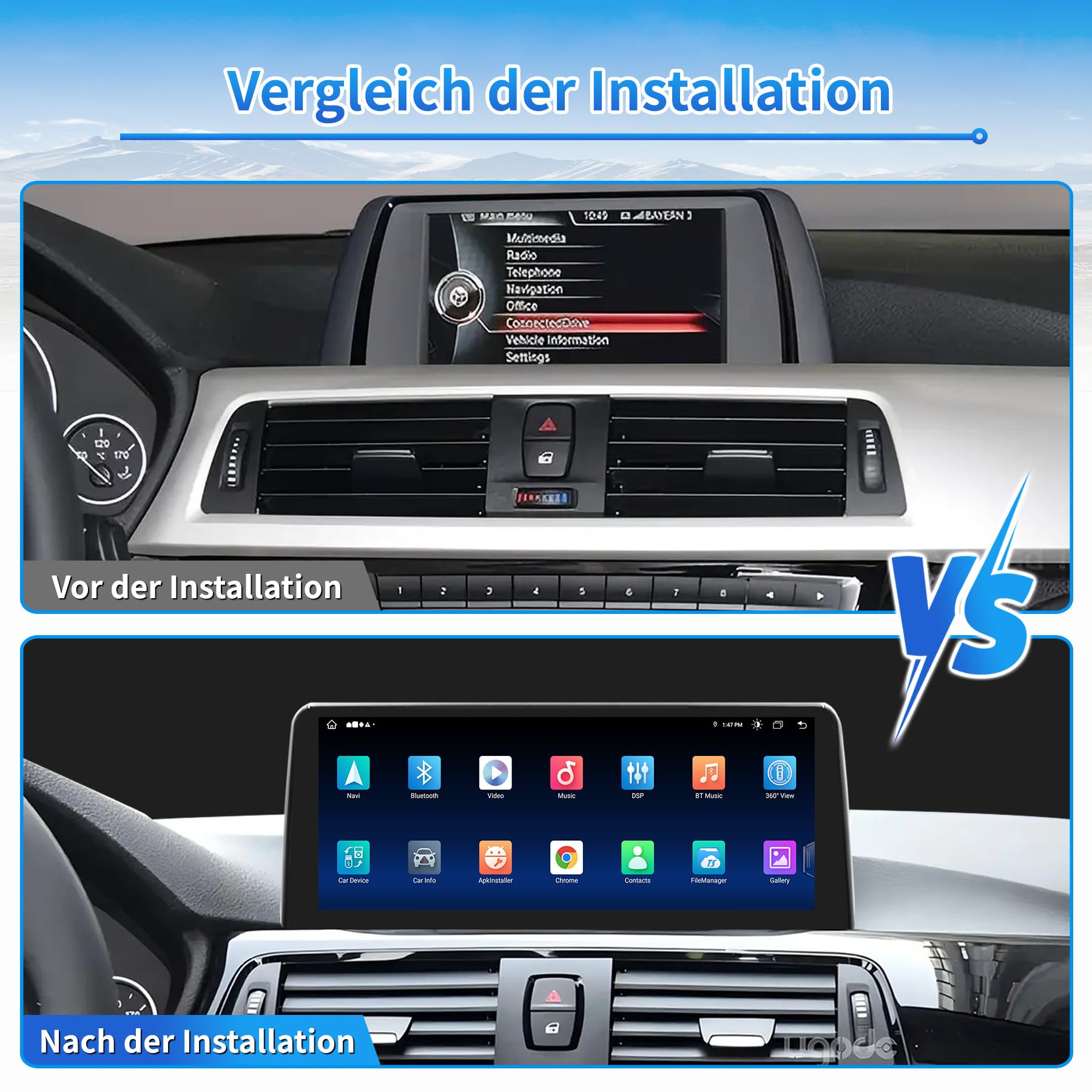 Autoradio für BMW 3er F30/F31/F34 & 4er F32/F33/F36 2013-2016 NBT System | CarPlay/Android Auto, Behält iDrive, Bluetooth, GPS, FM, WLAN, Lenkradsteuerung, 4+64GB Android Auto Radio 10,25″ Touchscreen