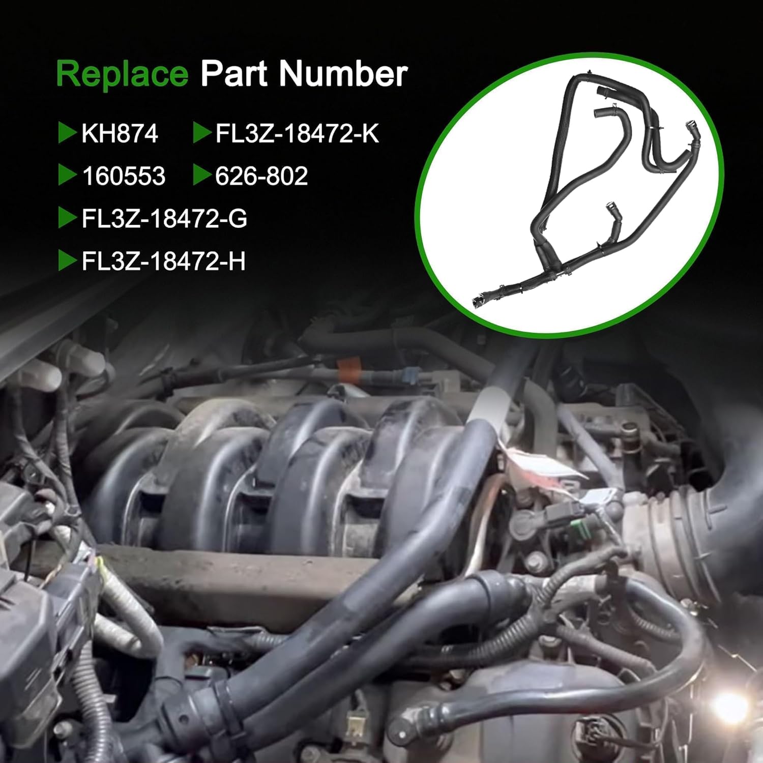 Engine Heater Hose Inlet & Outlet Assembly FL3Z-18472-K 626-802 Fit for Ford F-150 5.0L 2015-2017