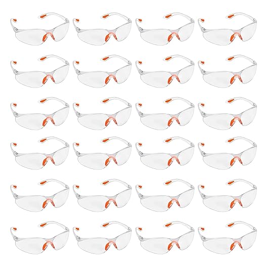 Kurtzy Clear Safety Glasses for Work (24 Pack) - Eye Protection Glasses/Safety Goggles for Adults - Anti-Fog Protective Glasses for Work, Squash & Airsoft