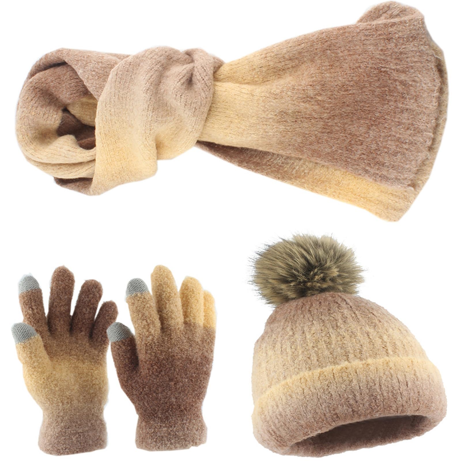 Set di cappello, sciarpa e guanti per adulti, unisex, per attività invernali all'aperto, caldo, per sci, escursionismo, berretto termico lavorato a maglia, sciarpa e guanti