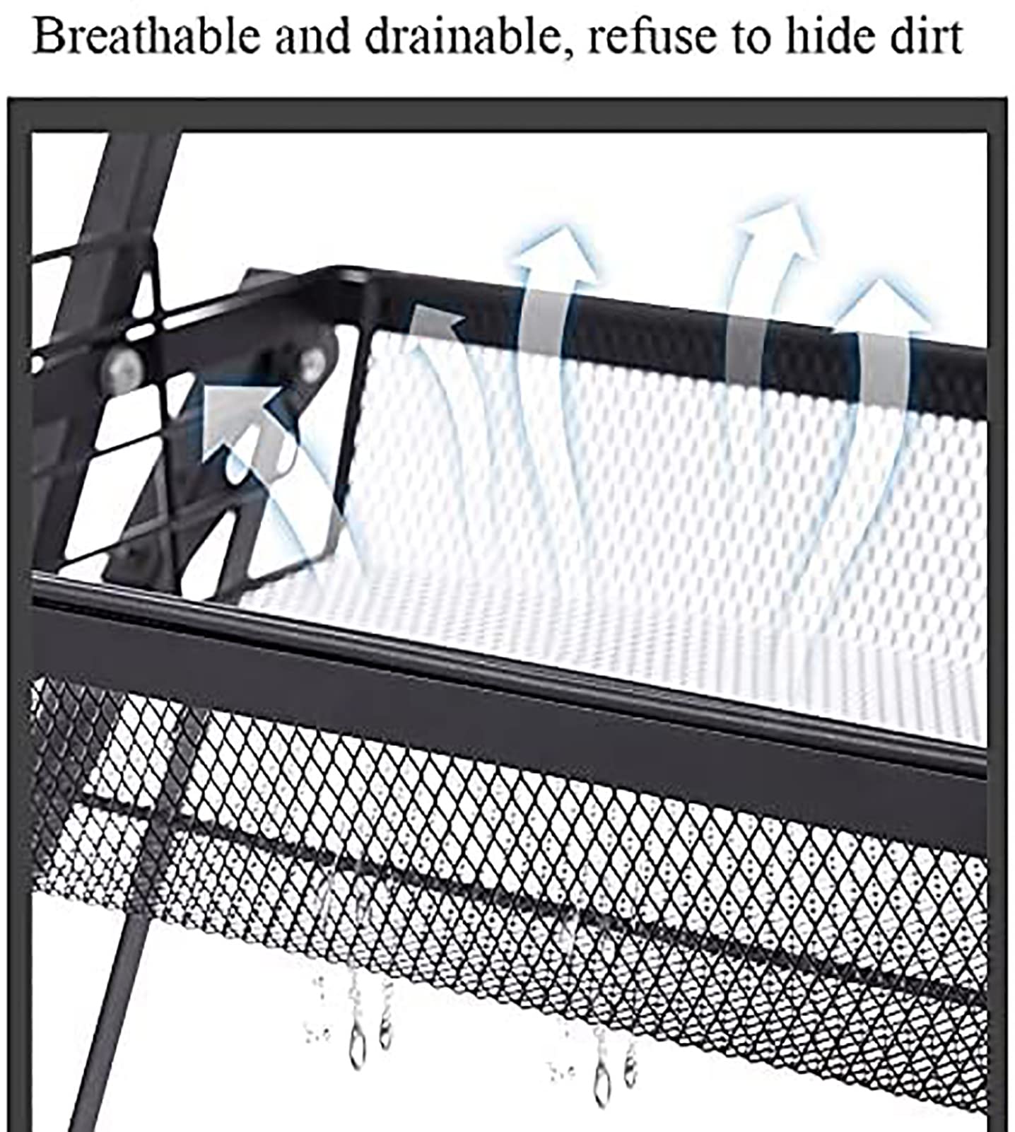 Carrito de almacenamiento de metal de 3 niveles con ruedas, carrito plegable para cocina, baño, oficina, lavandería, color negro