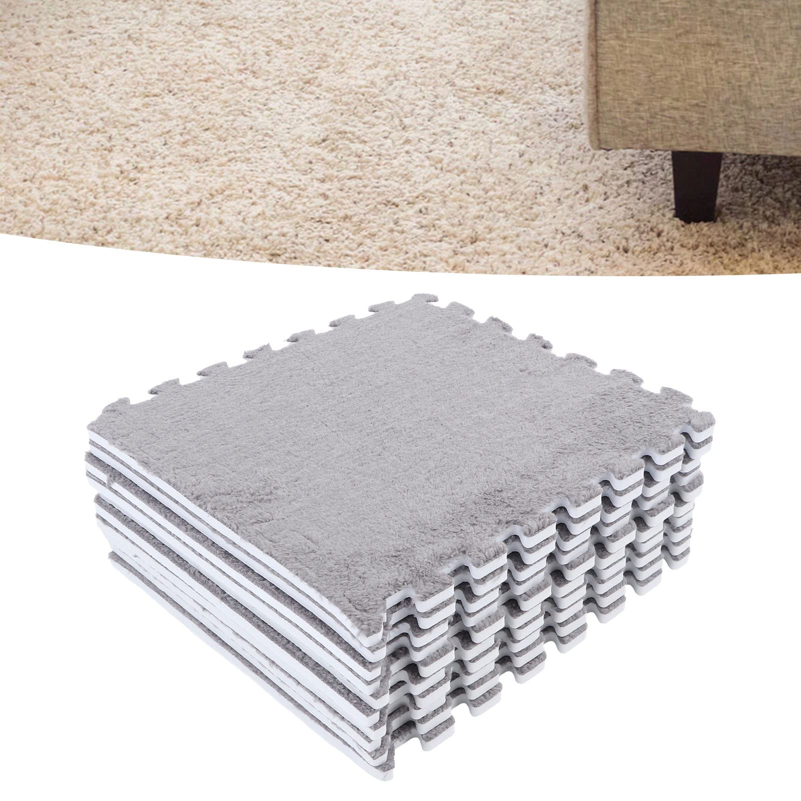 Vbestlife Tapis de Sol en Mousse Puzzle en Peluche, 10 Pièces Tapis en Mousse en Peluche Doux et épais pour Sol de Chambre (Gris) 0z3wkat189-14