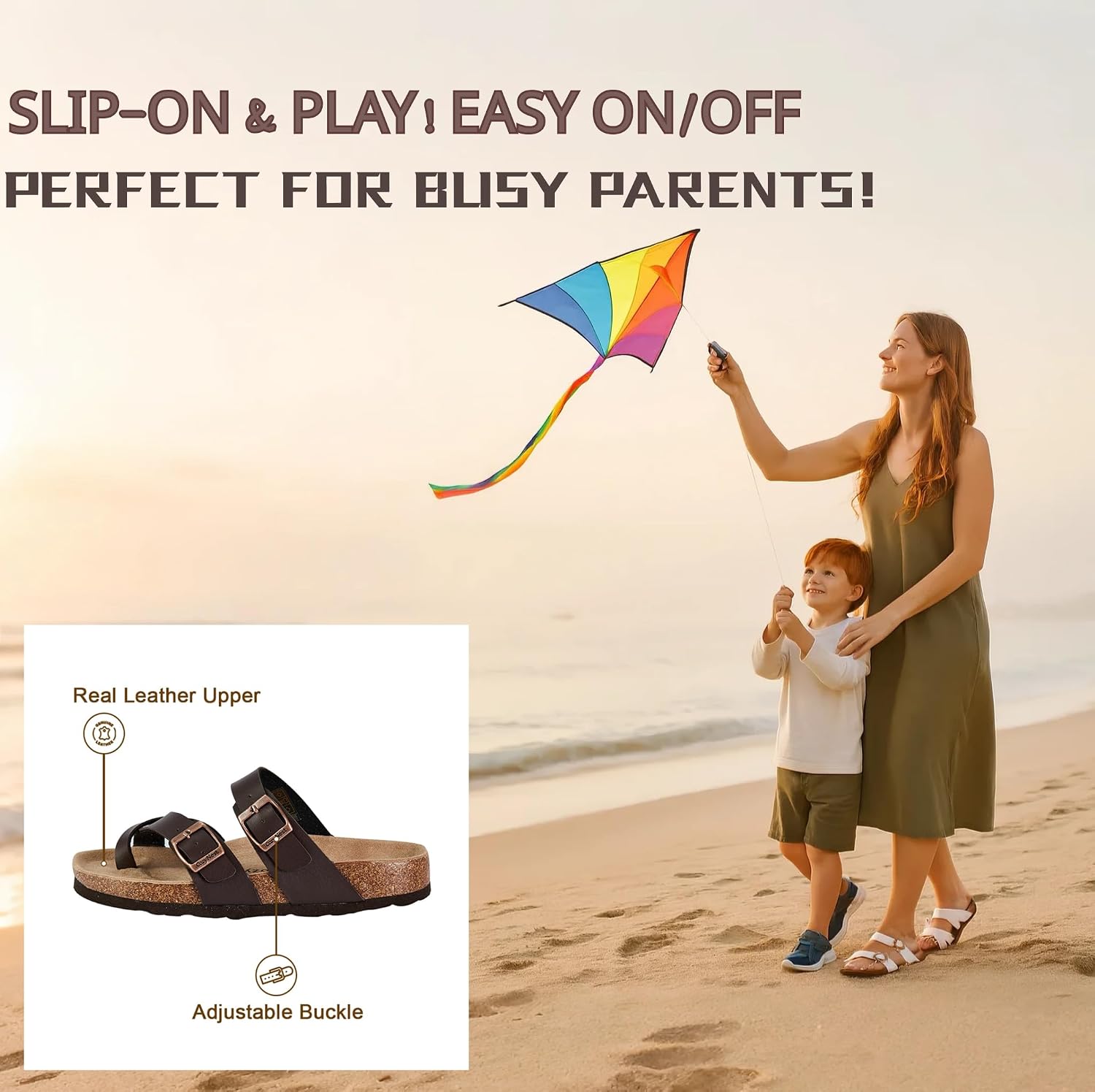 Adjustable Slide Sandals for Women and Men Cork Footed Arch Supported for Summer Indoor and Outdoor