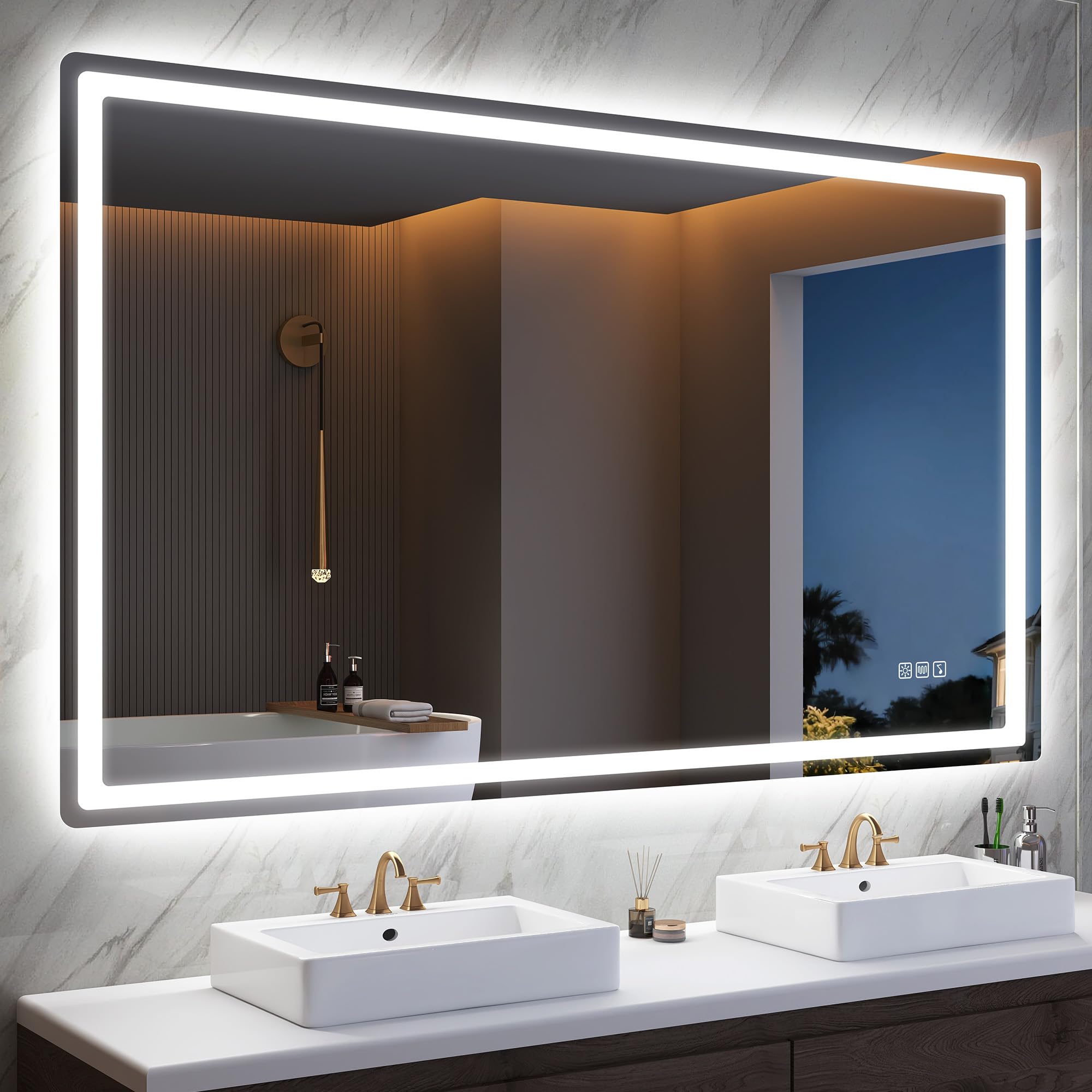 Grand miroir LED salle de bain 120x70 cm Bluetooth et anti-buée