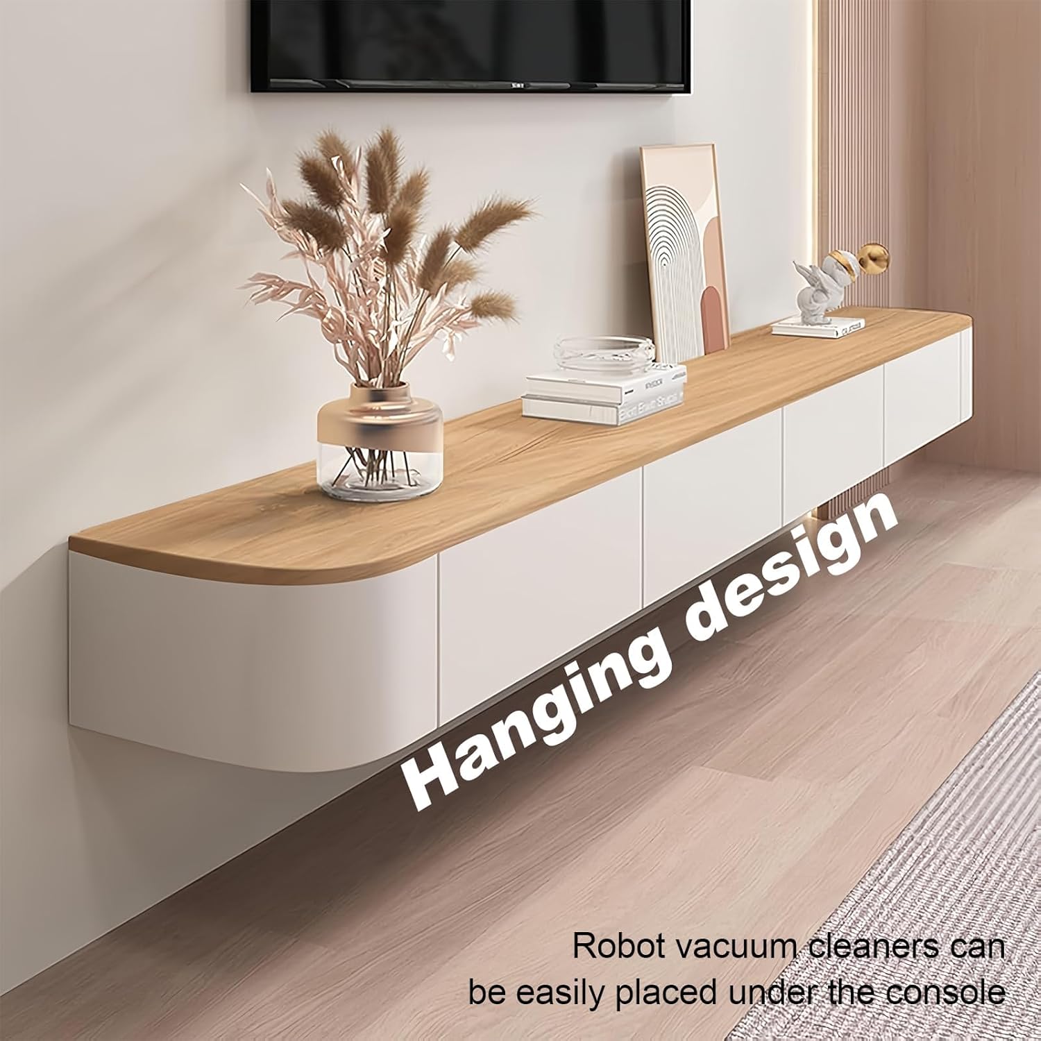 Fully-Assembled Floating TV Stand Wall Mounted Entertainment Center, Modern Media Console with Hidden Storage, 47-118 Inch TV Cabinet with Optional LED Lighting for Living Room