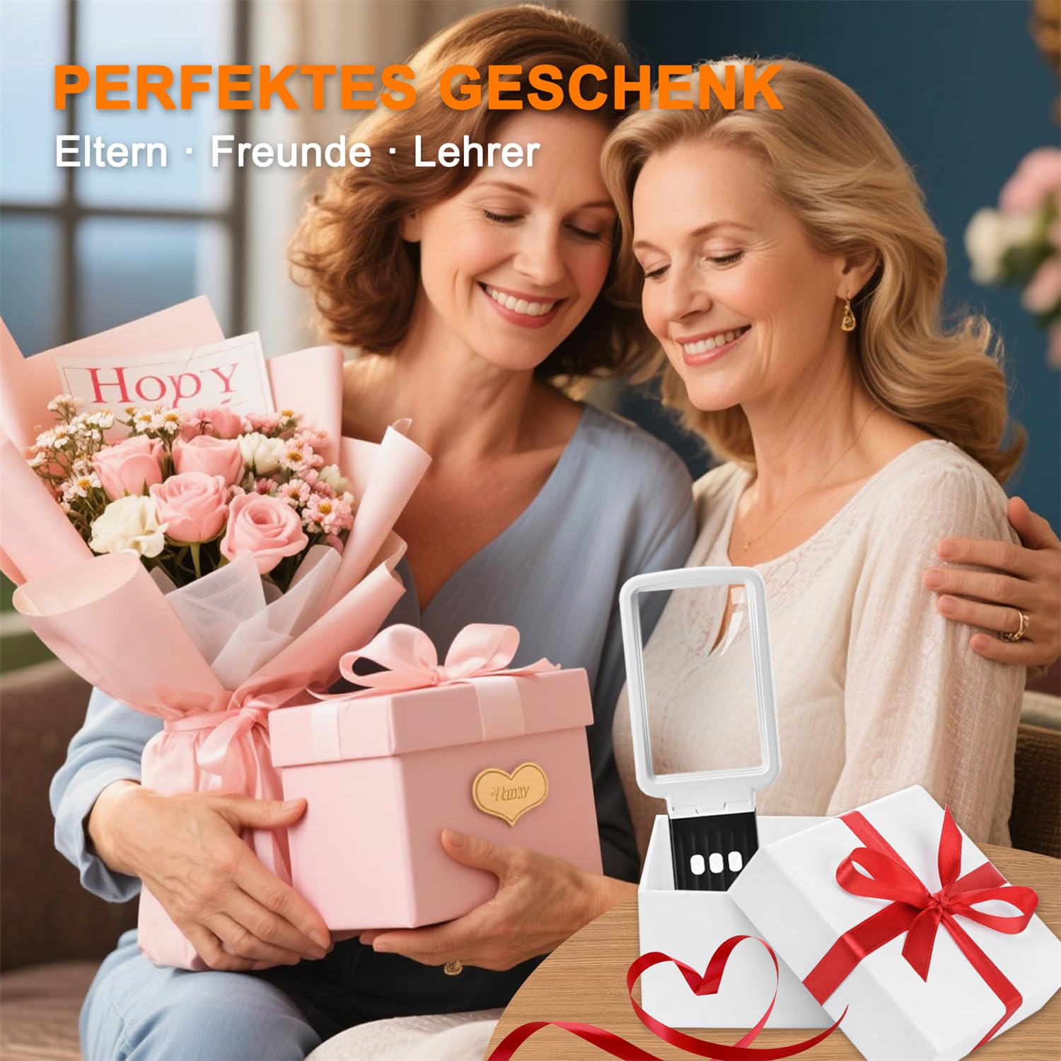 15X Lupe mit Licht und Ständer, Echtglaslinse Leselupe, Wiederaufladbare, Faltbare Große Handlupe, 3 Farbmodi Dimmbare, Beleuchtete Seitenlupe für Senioren, Juwelier - Weiß Schwarz