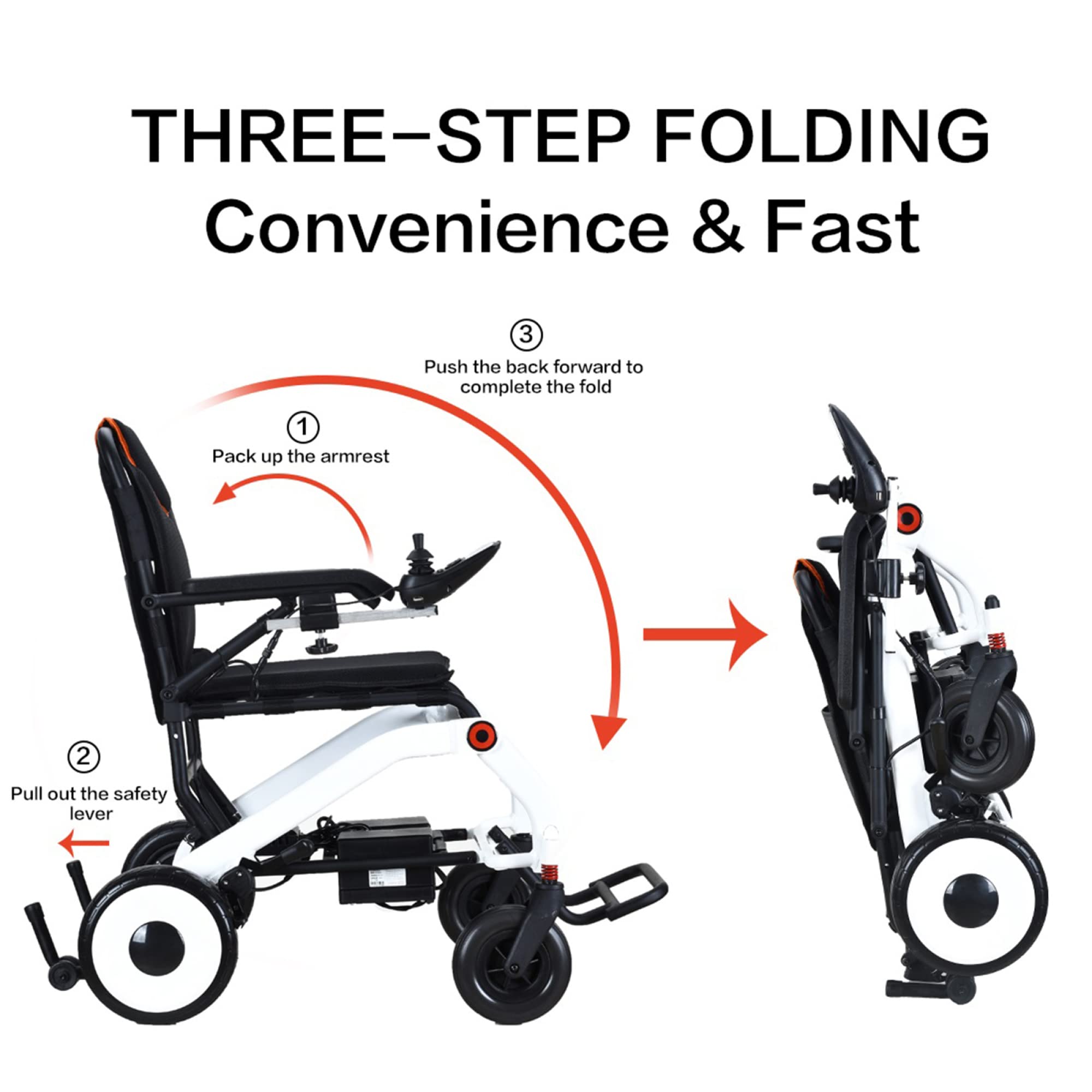 Fauteuil Roulant électrique Pliant léger, résistant aux intempéries, Deux Batteries, Deux Moteurs Posi-Traction, Tout Terrain, Fauteuil Roulant électrique à Manipulation Intelligente