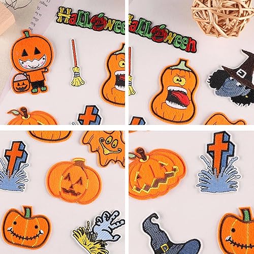 Miniatura 6 de 12 parches para planchar de Halloween, calabaza naranja, bruja para coser en apliques bordados, parches de reparación, accesorios de manualidades,