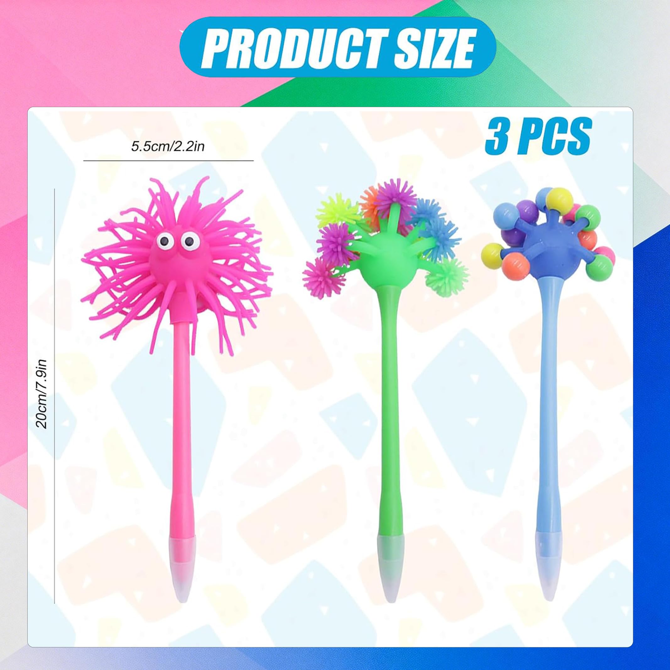 SiumPklay 3 Pack Squishy Tentacle Fidget Pens, Wobbly Sensory Toy Writing Instruments with Black Ink for Kids & Adults - Image 2