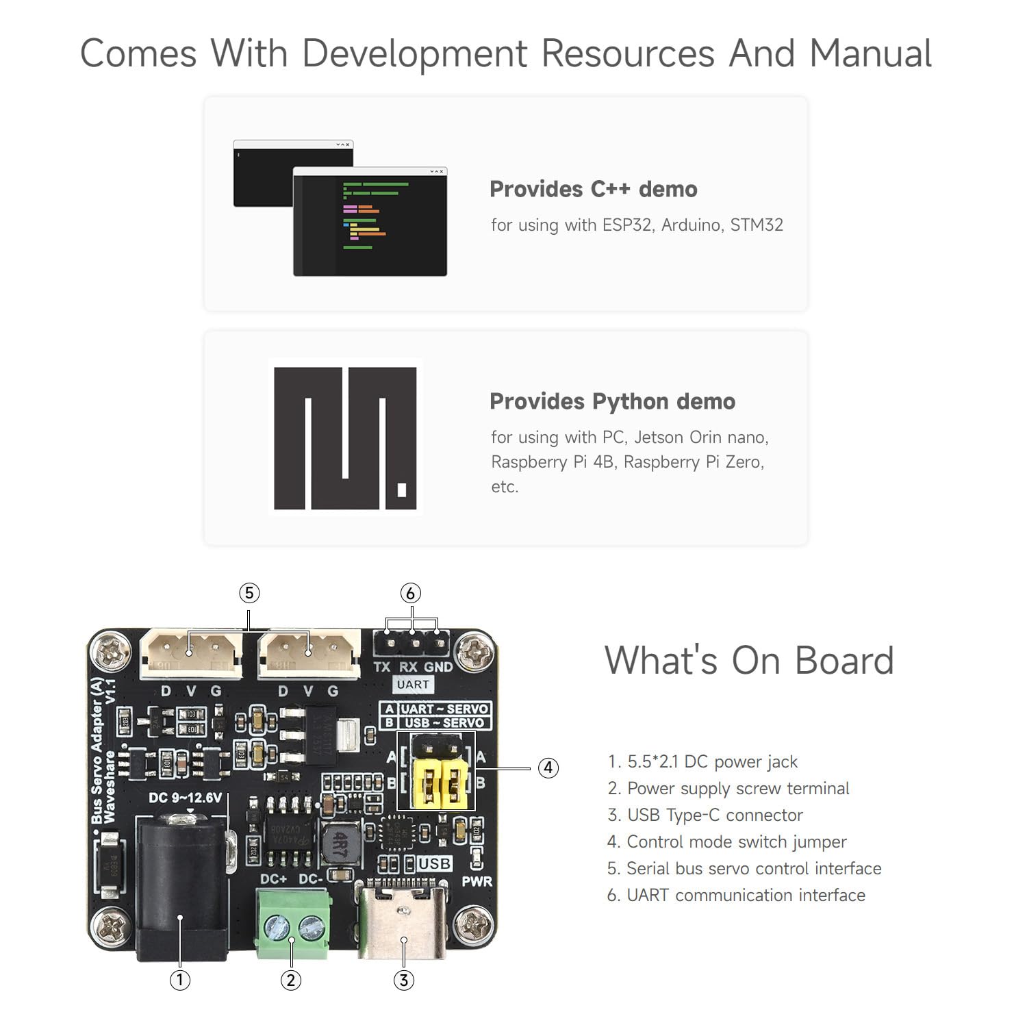 Waveshare 2PCS Serial Bus Servo Driver Board, Integrates Servo Power Supply & Control Circuit, Applicable for St/SC Series Serial Bus Servos, Small Size, Easy to Integrate
