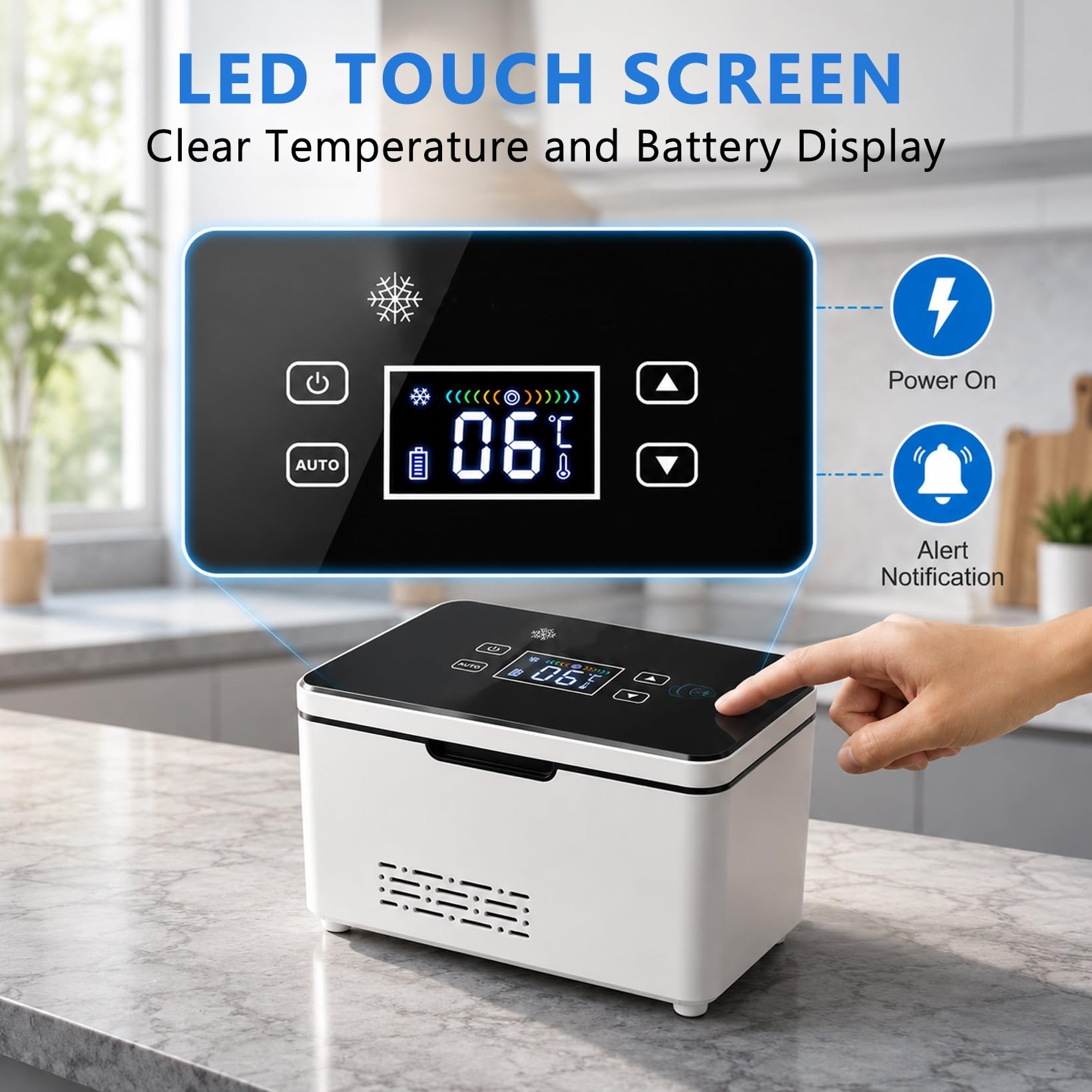 Nevera eléctrica de insulina portátil de 0 – 18 °C con pantalla LED táctil