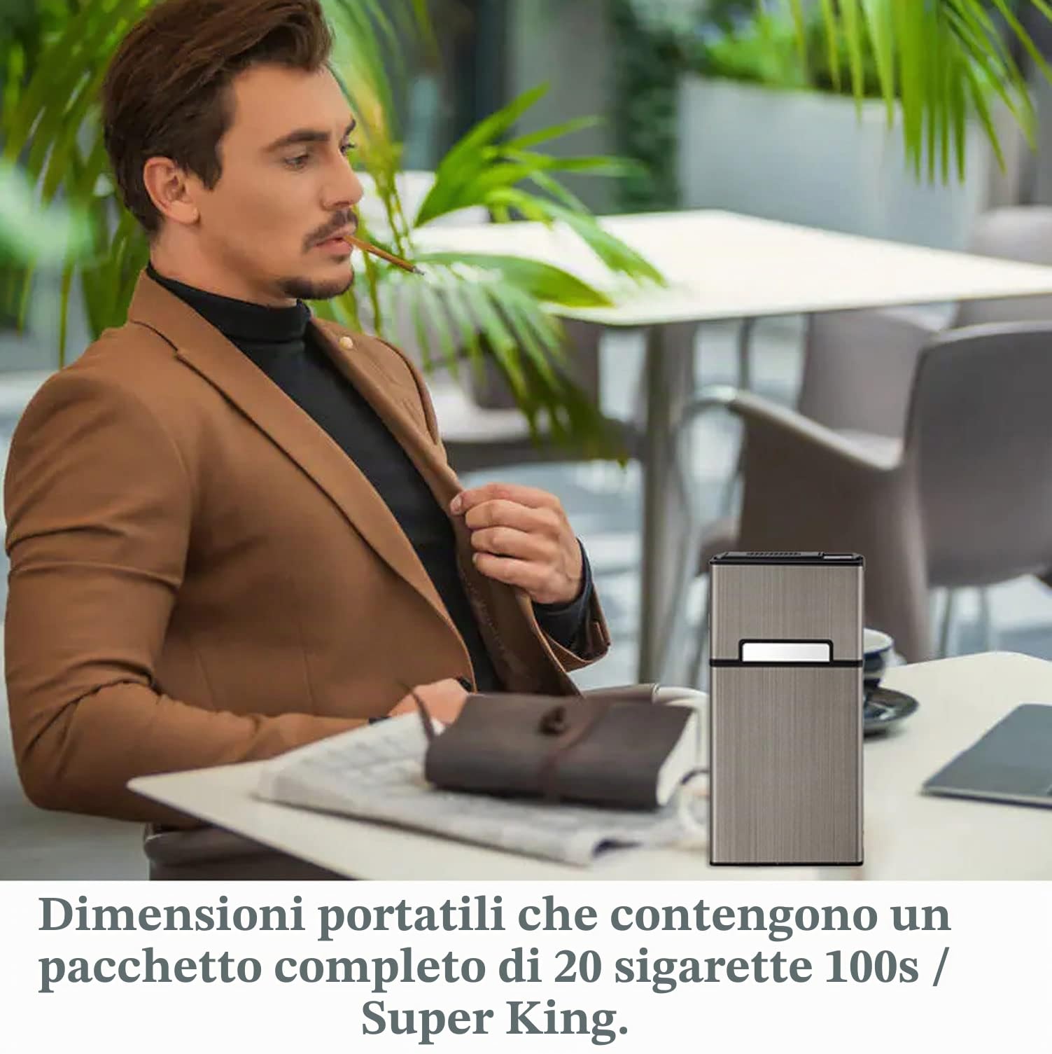 Portasigarette con accendino 100's King Size 20pcs Sigarette 2 Pack Ricaricabile Senza Fiamma Antivento Accendino Elettrico Specchio Trucco