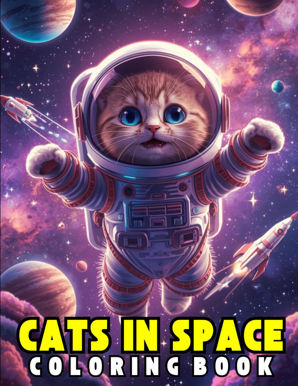 Cats In Space Coloring Book: Playful Kittens Among Stars and Planets Coloring Illustrations for kids and adults